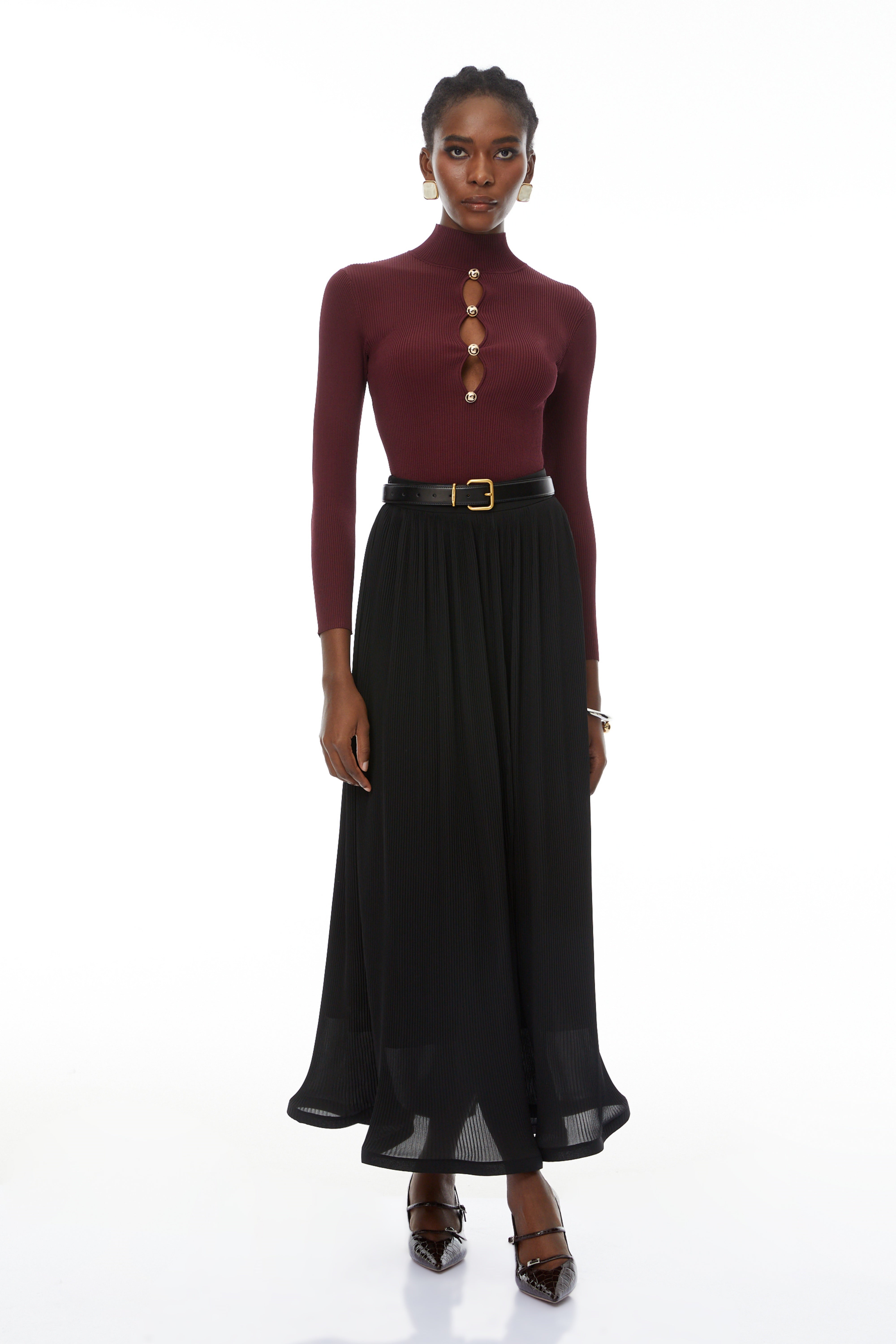 Thiago Burgundy Cut-Out Knit Top