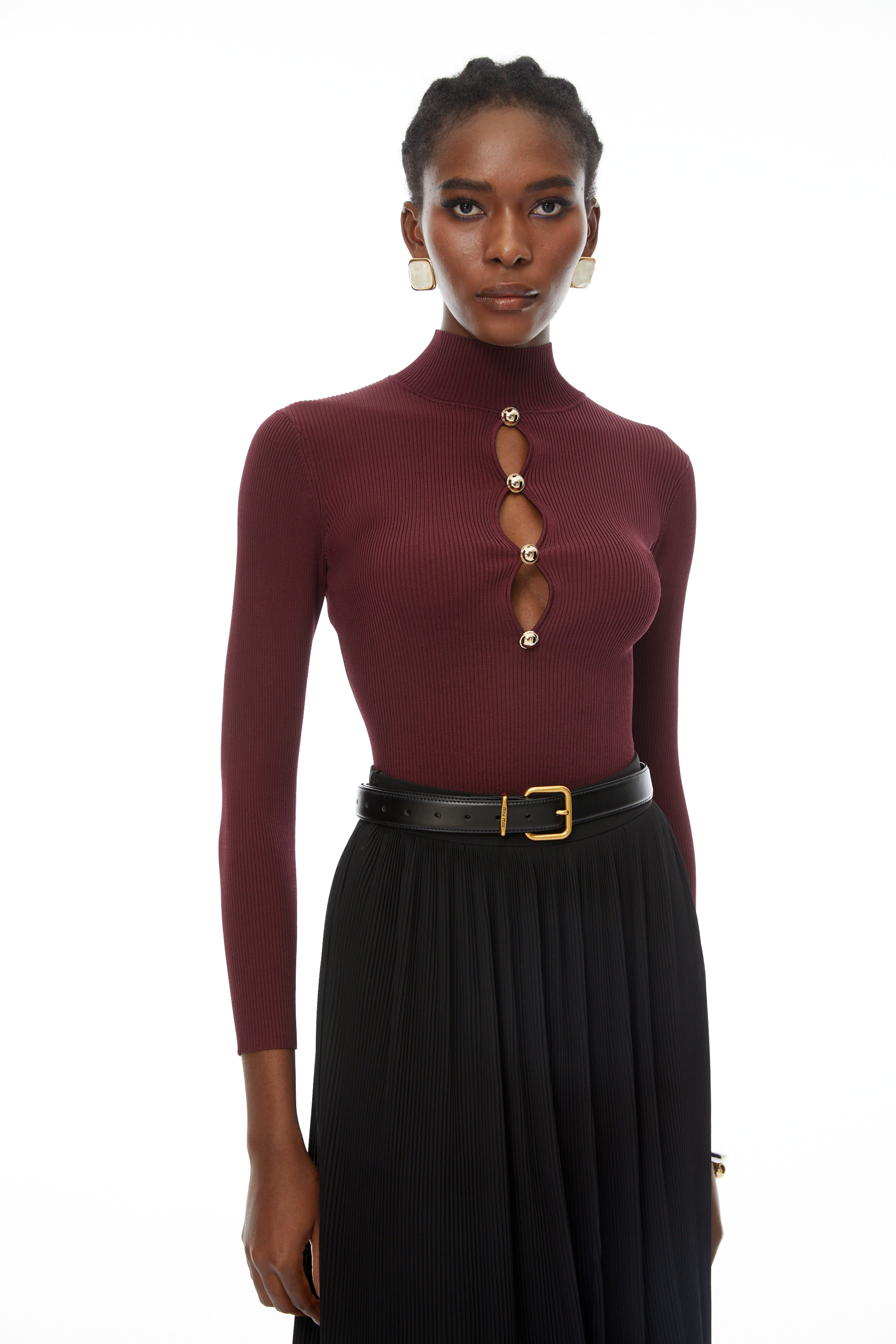 Thiago Burgundy Cut-Out Knit Top