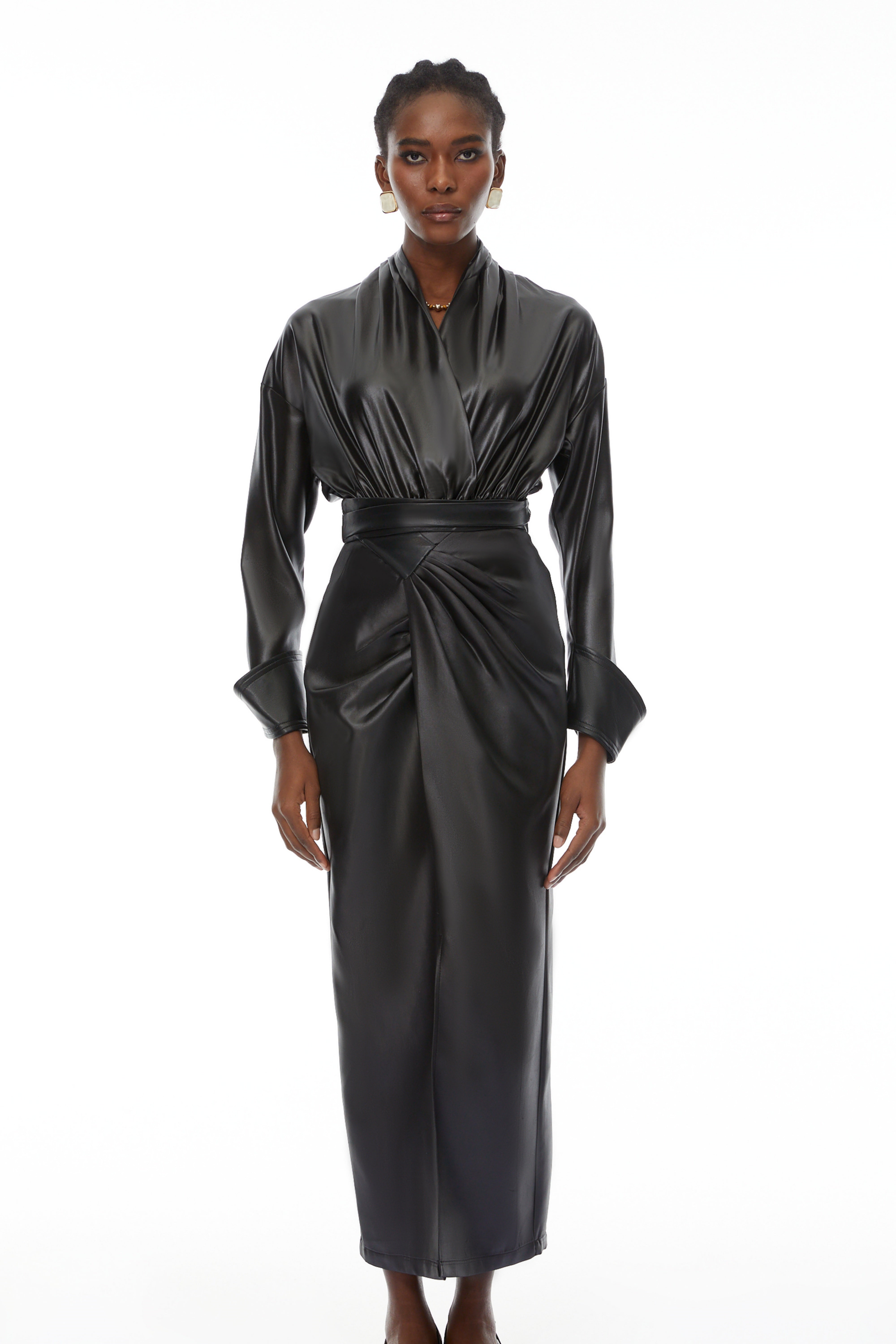 Rocío Black Leather Bodysuit & Skirt Set