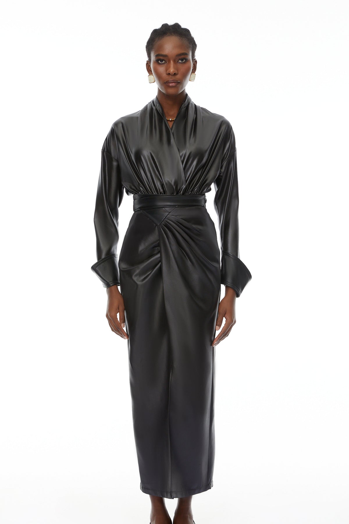Rocío Black Leather Bodysuit & Skirt Set