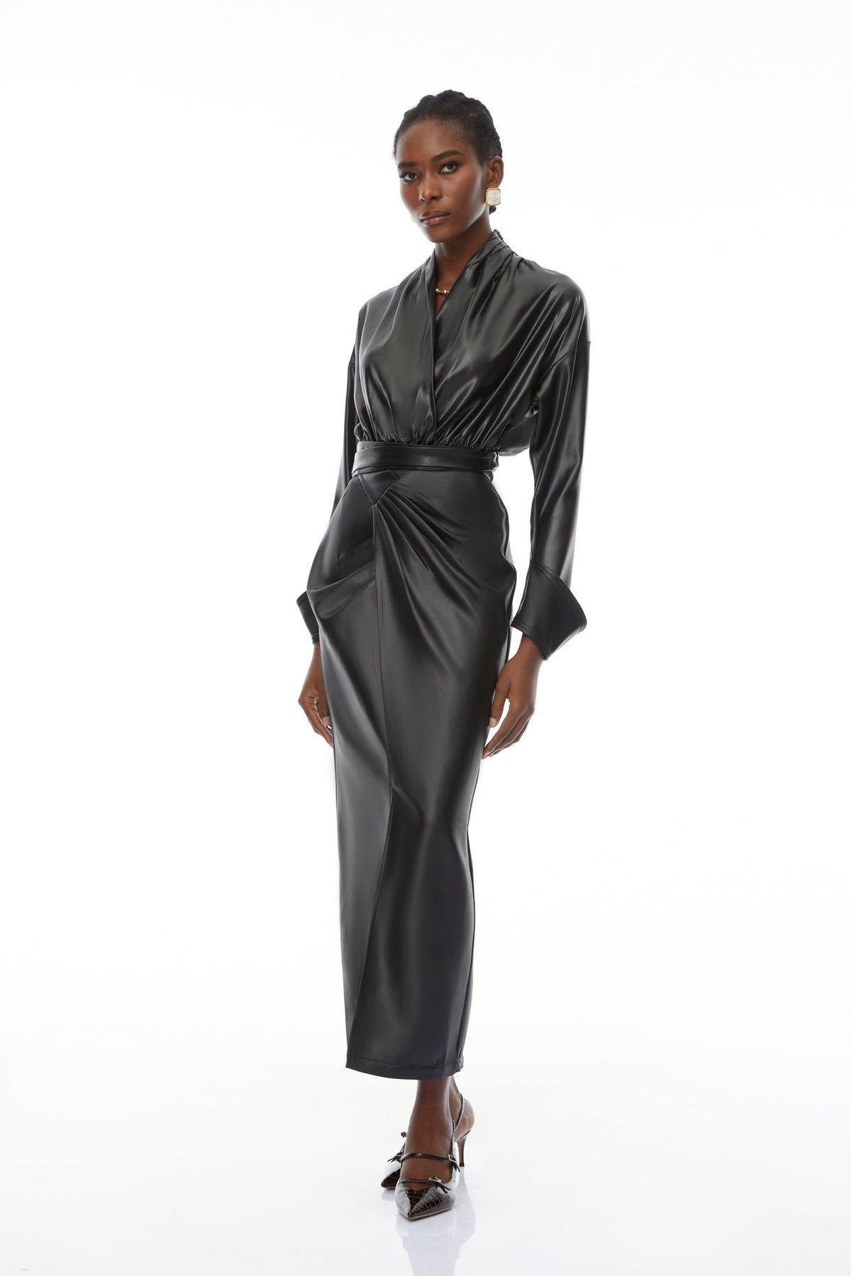 Rocío Black Leather Bodysuit & Skirt Set (Final Sale-US Only)