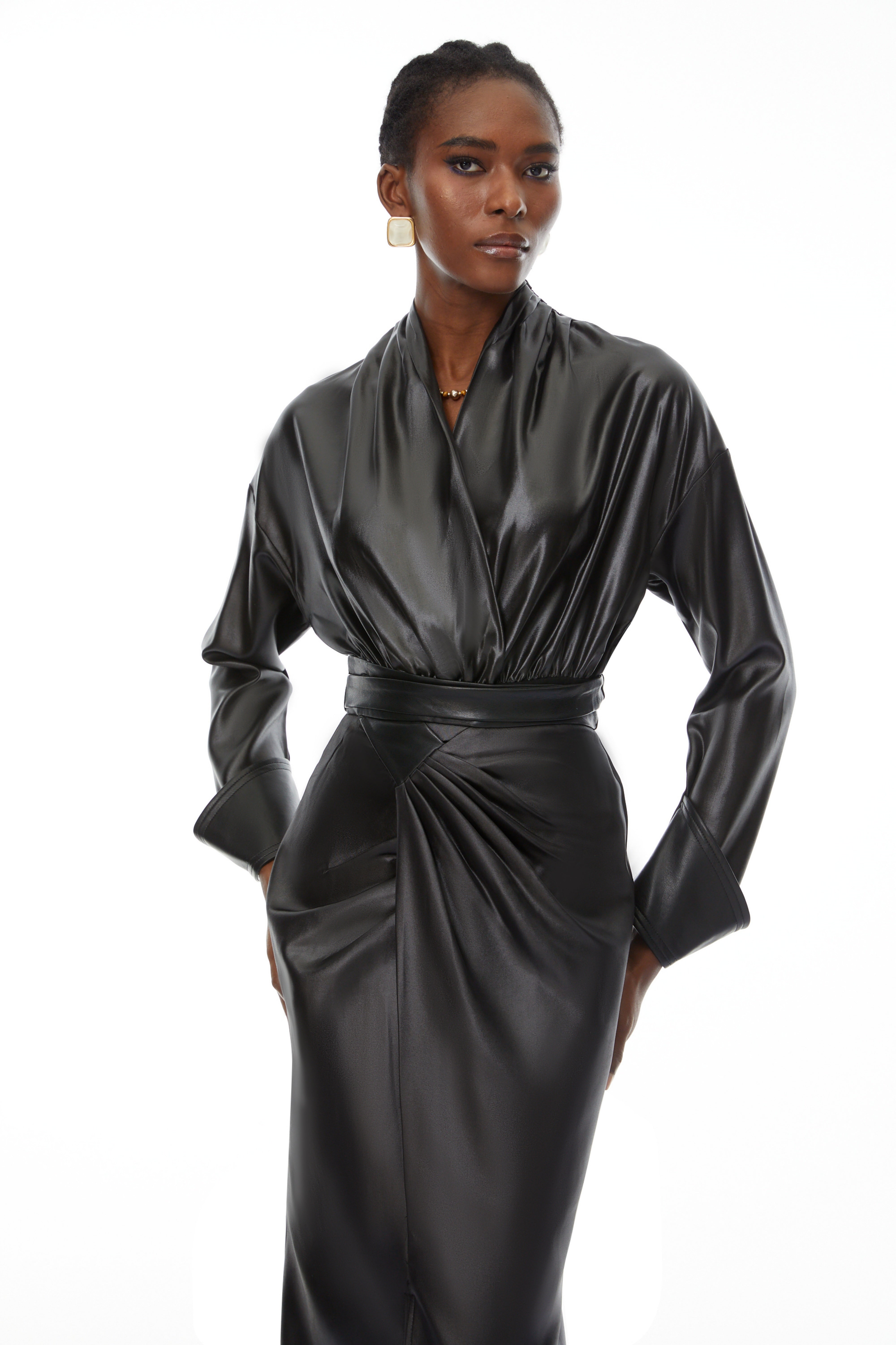 Rocío Black Leather Bodysuit & Skirt Set (Final Sale-US Only)