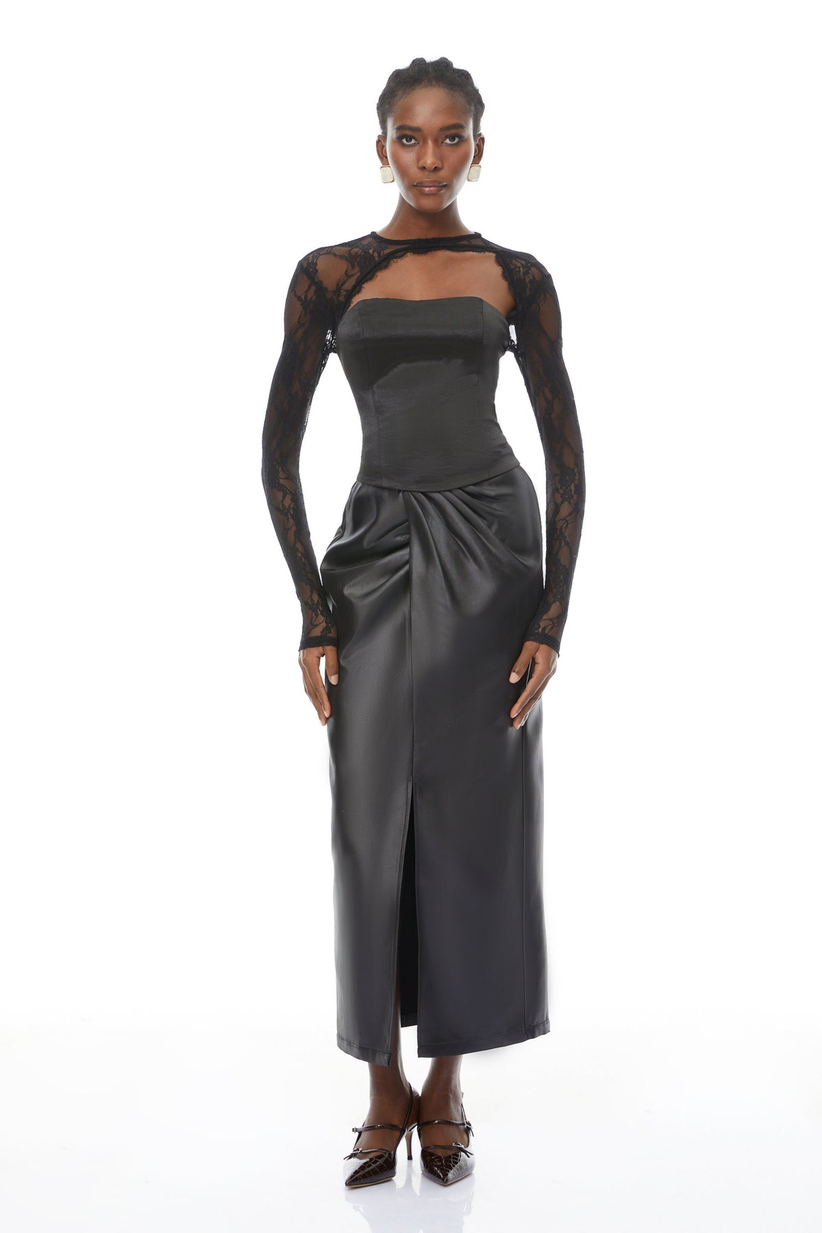 Dunja Black Lace Panel Corset Blouse