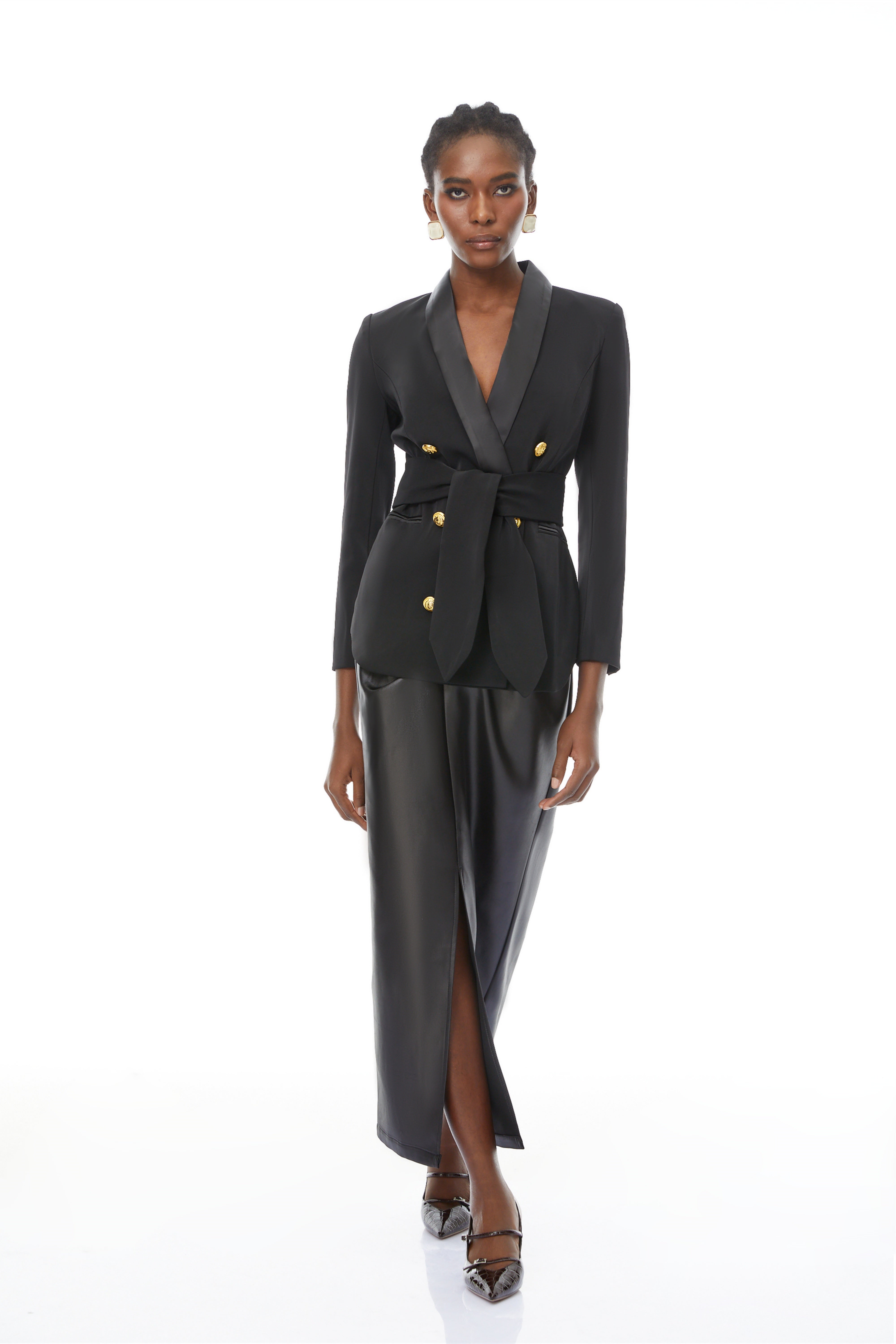 Octavia Black Belted Double-Breasted Blazer