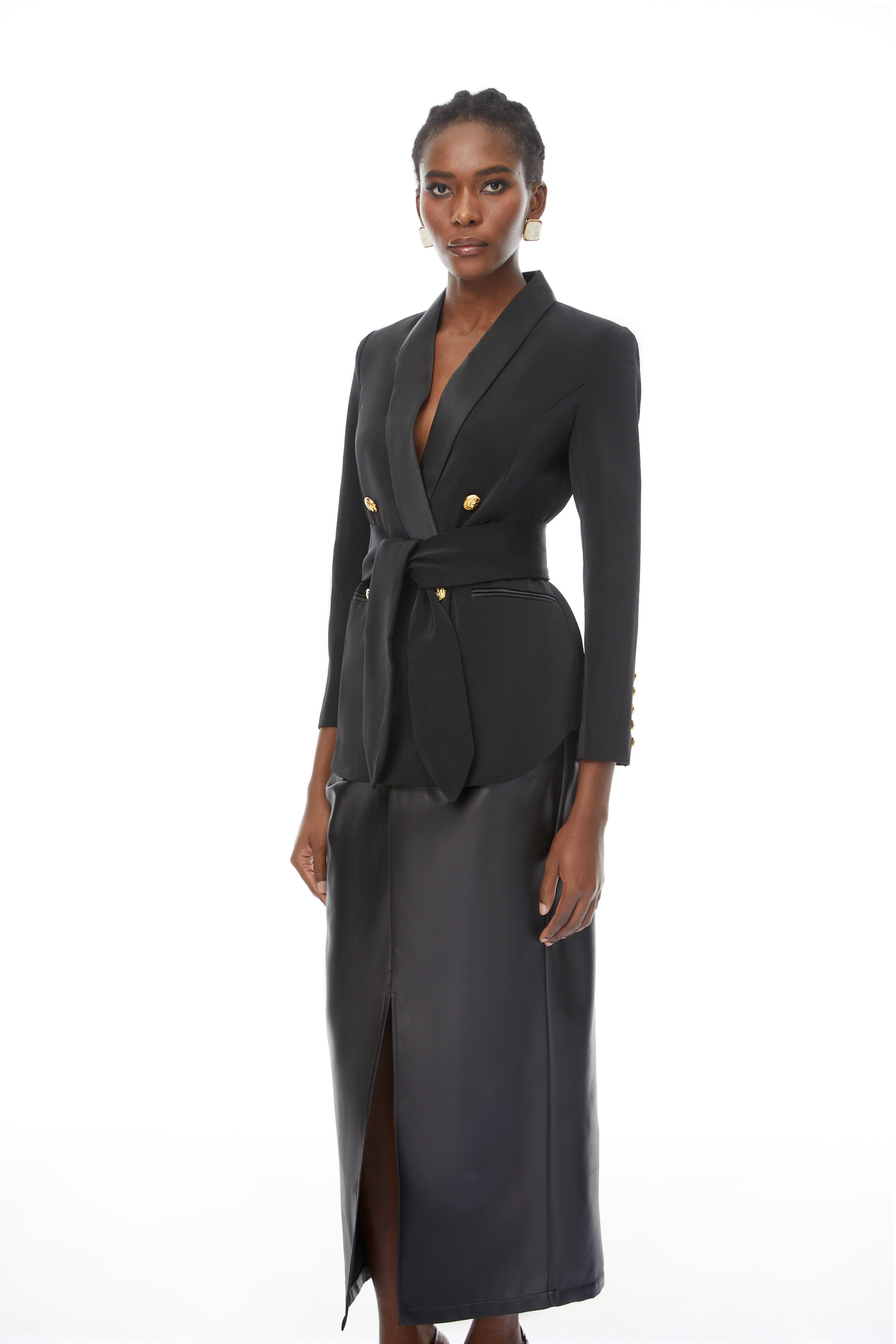 Octavia Black Belted Double-Breasted Blazer