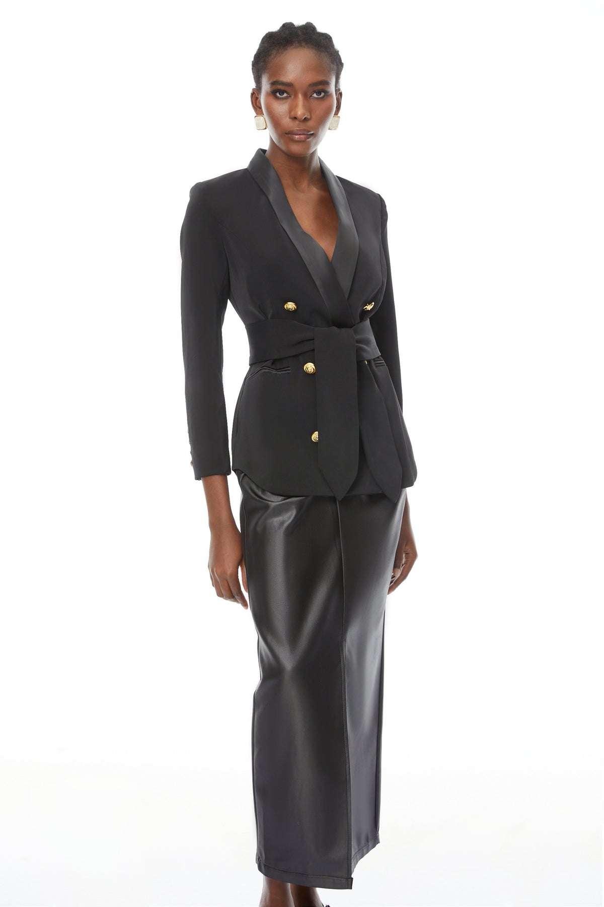 Octavia Black Belted Double-Breasted Blazer
