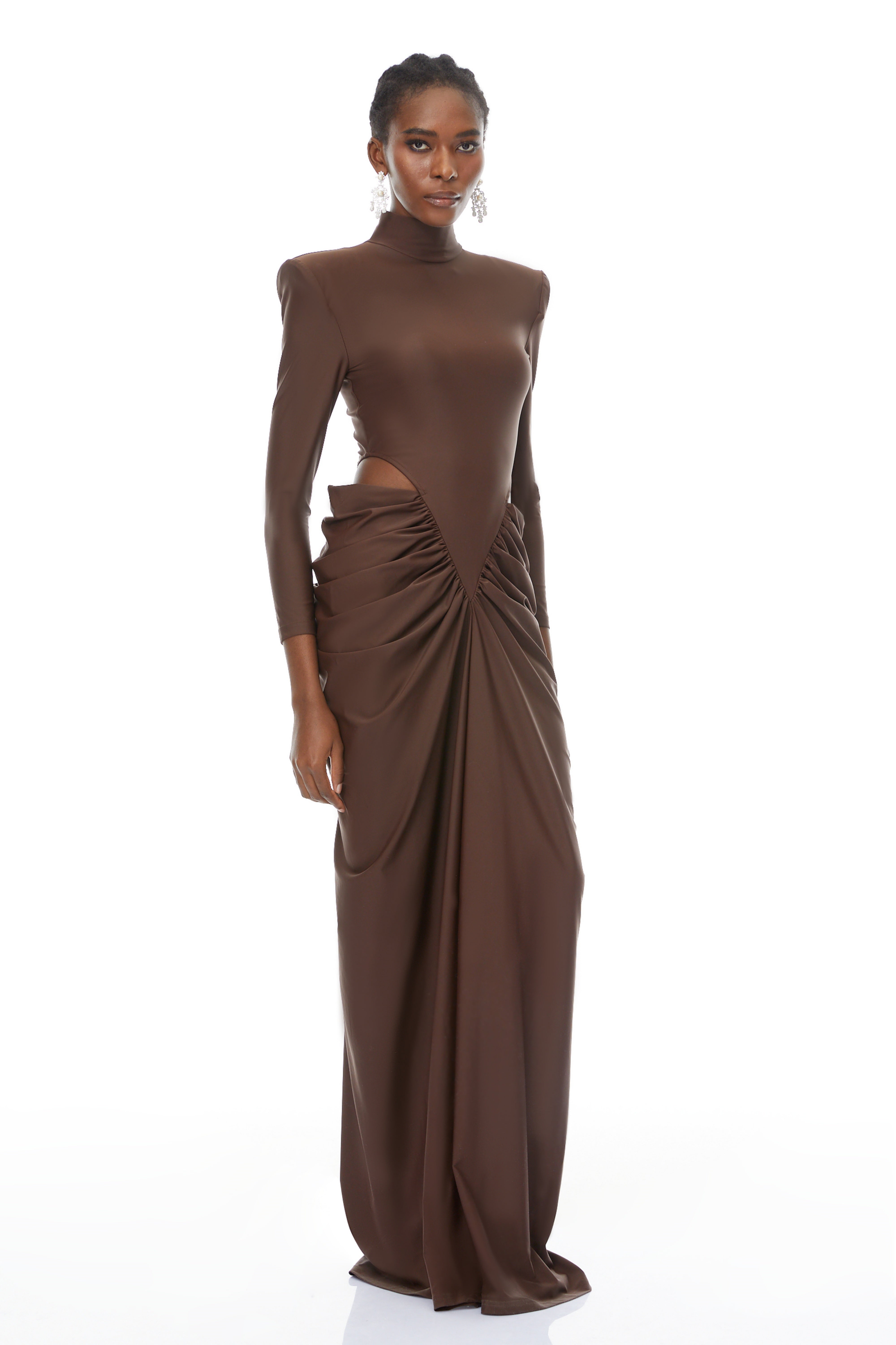 Arlene Brown Cut Out Ruched Maxi Dress (Final Sale-US Only)