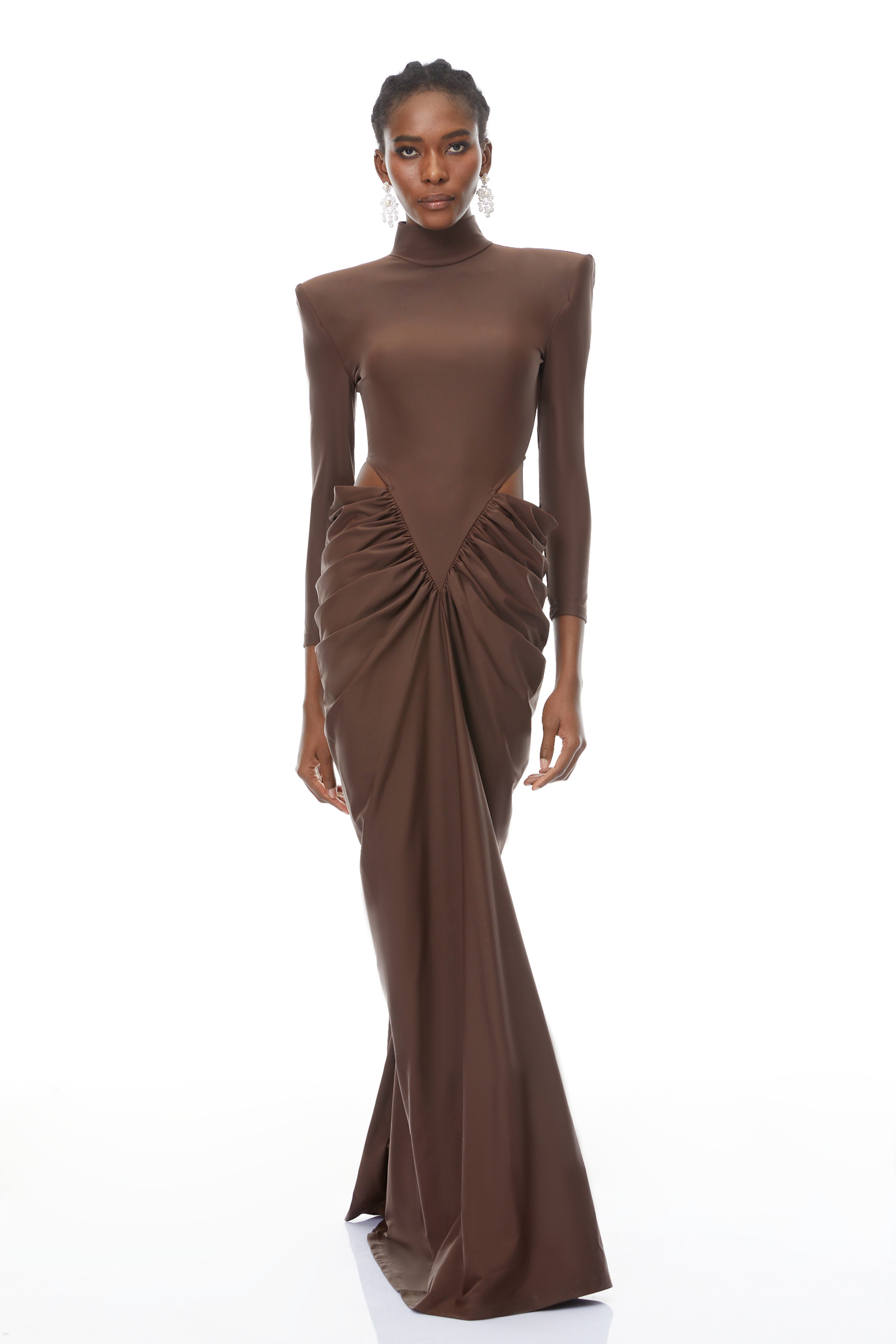 Arlene Brown Cut Out Ruched Maxi Dress (Final Sale)