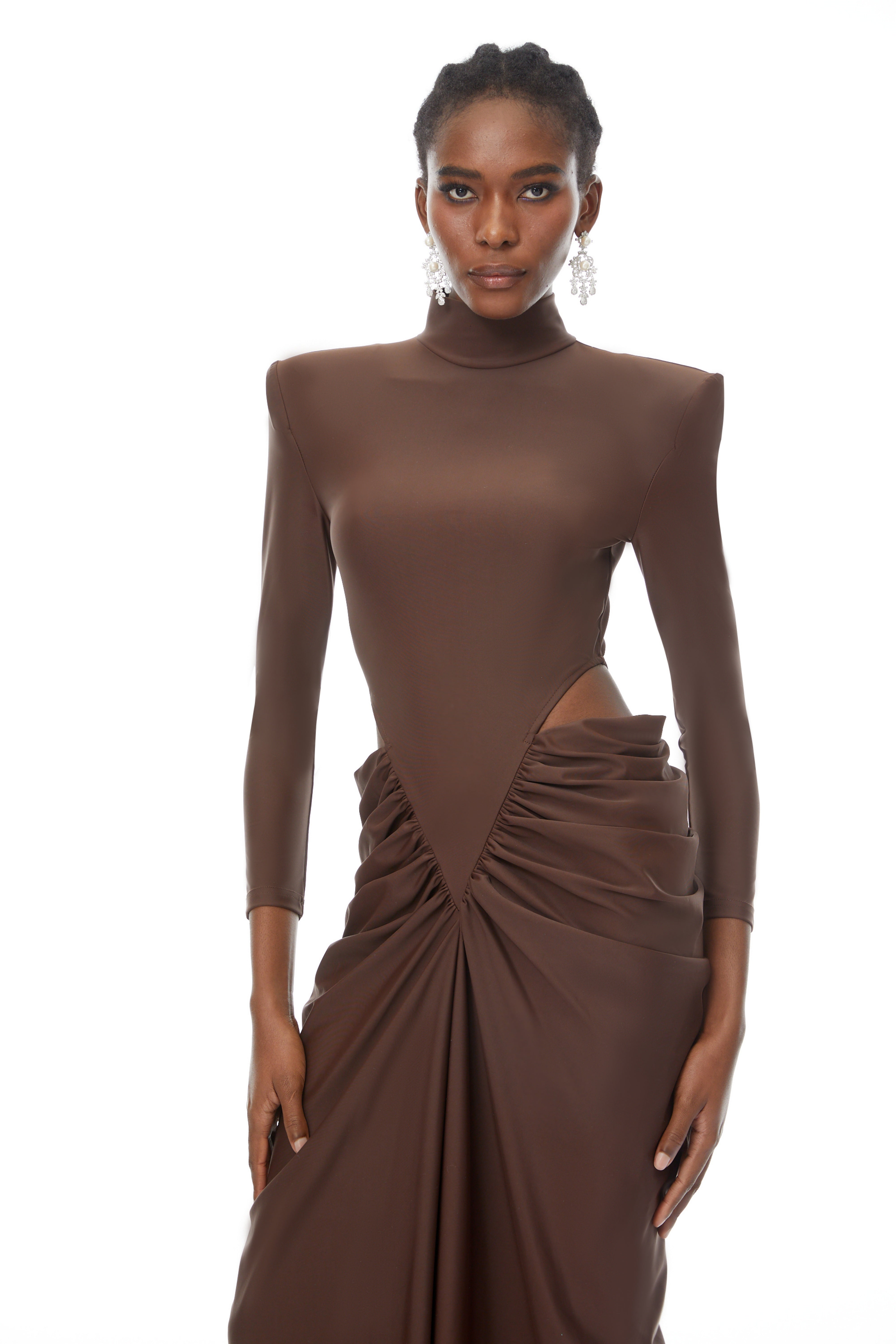 Arlene Brown Cut Out Ruched Maxi Dress (Final Sale-US Only)