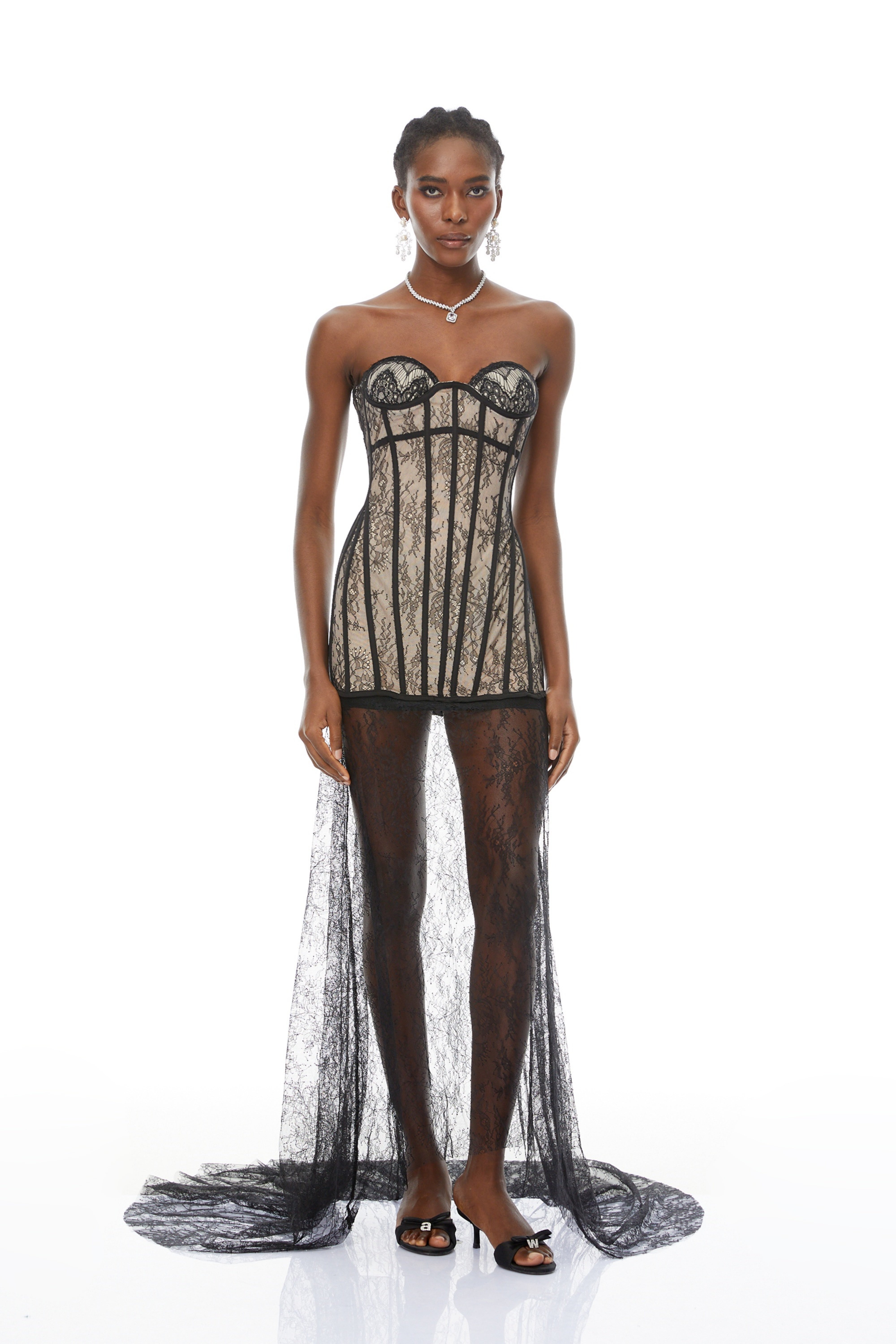 Astrid Black Floral Lace Corset Maxi Dress (Final Sale)