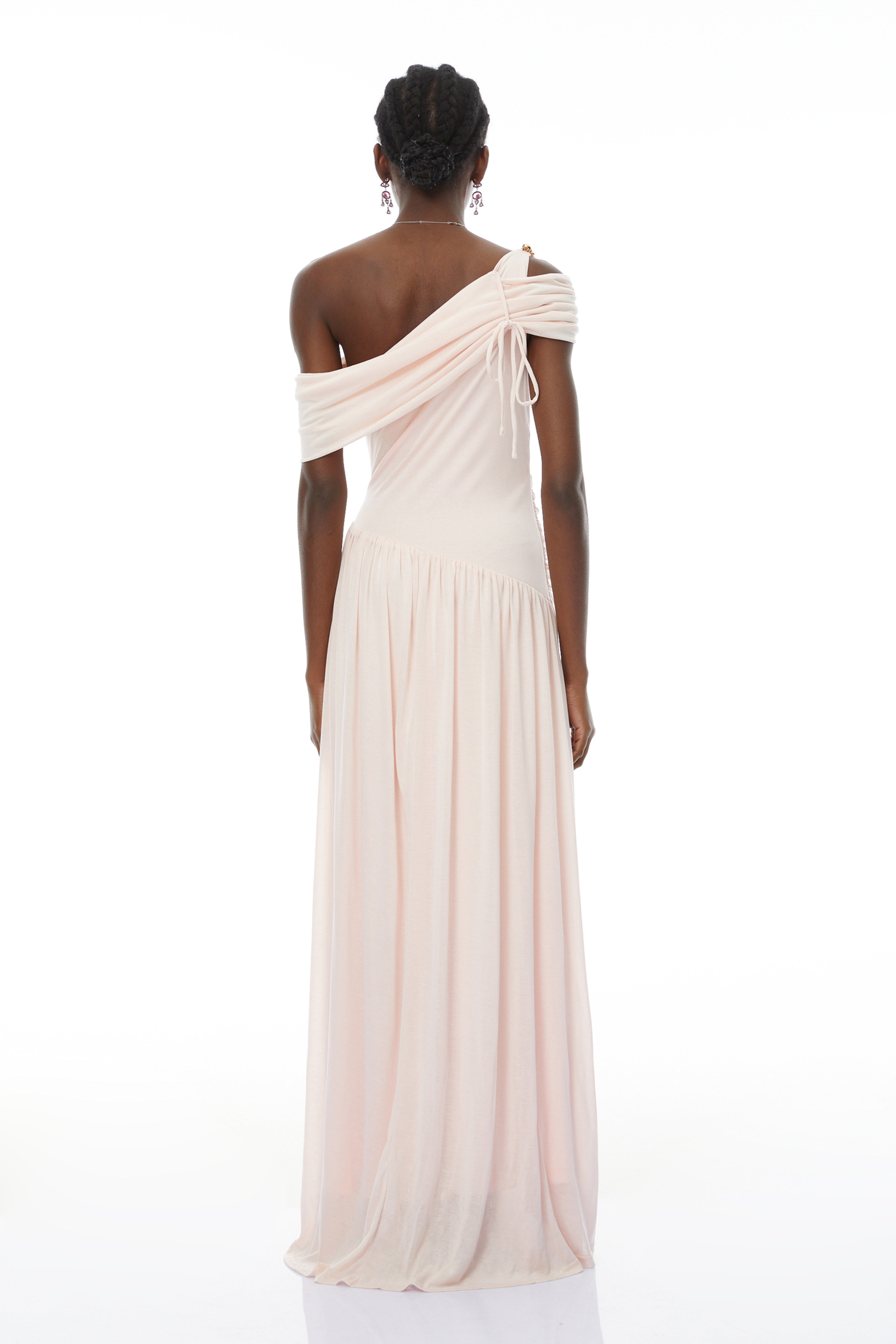 Sigrun Pink Asymmetrical Gathered Maxi Dress (Final Sale-US Only)