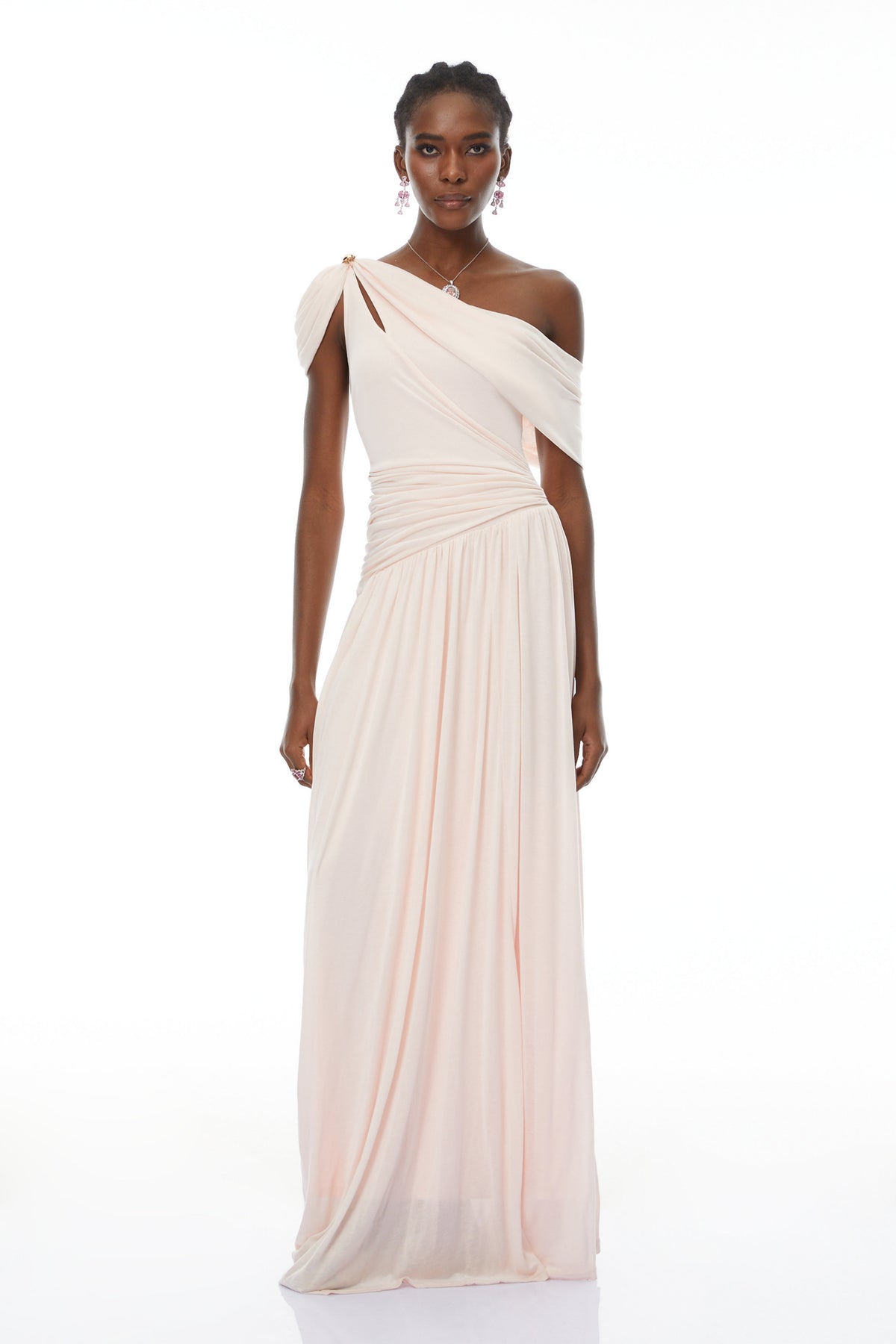 Sigrun Pink Asymmetrical Gathered Maxi Dress
