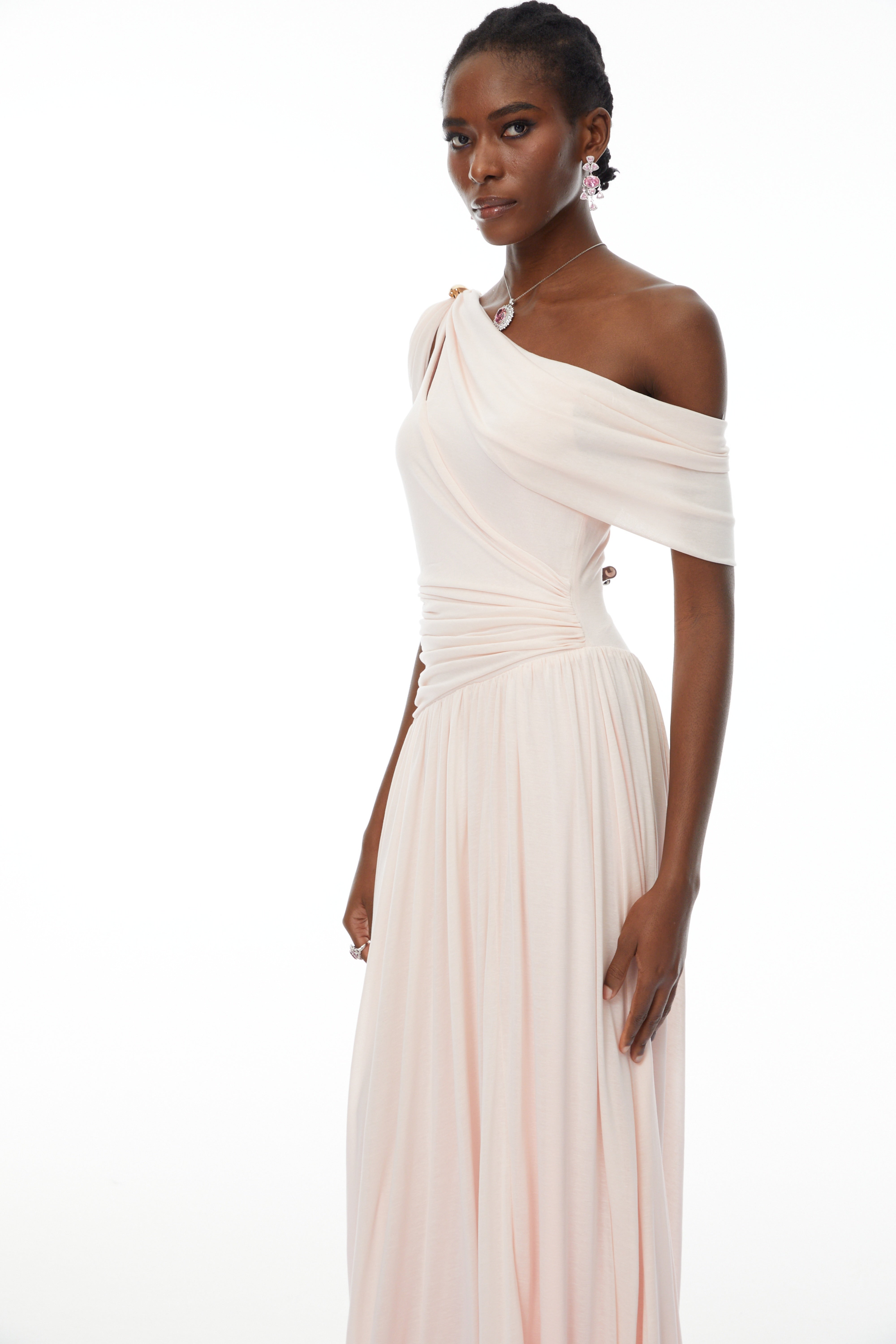 Sigrun Pink Asymmetrical Gathered Maxi Dress (Final Sale-US Only)