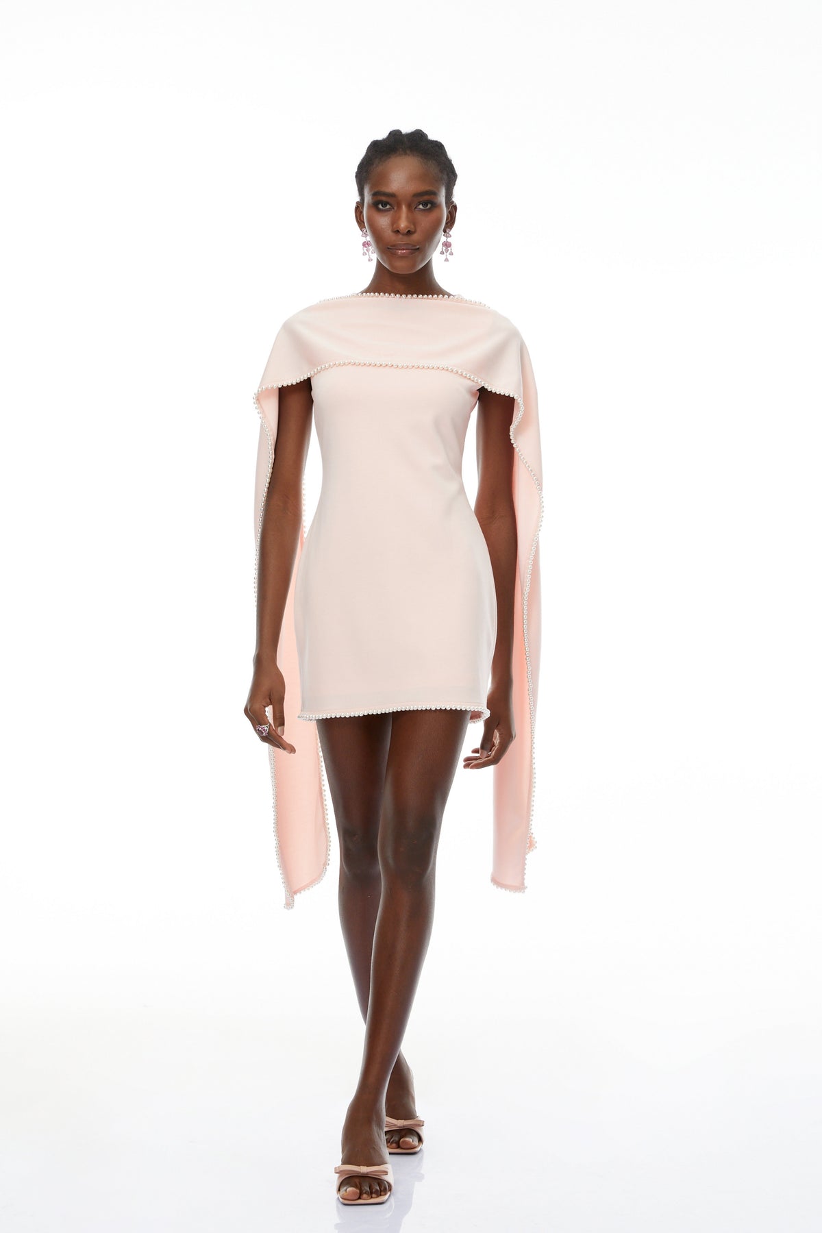 Piroska Pink Sleeveless Pearl Trim Mini Dress