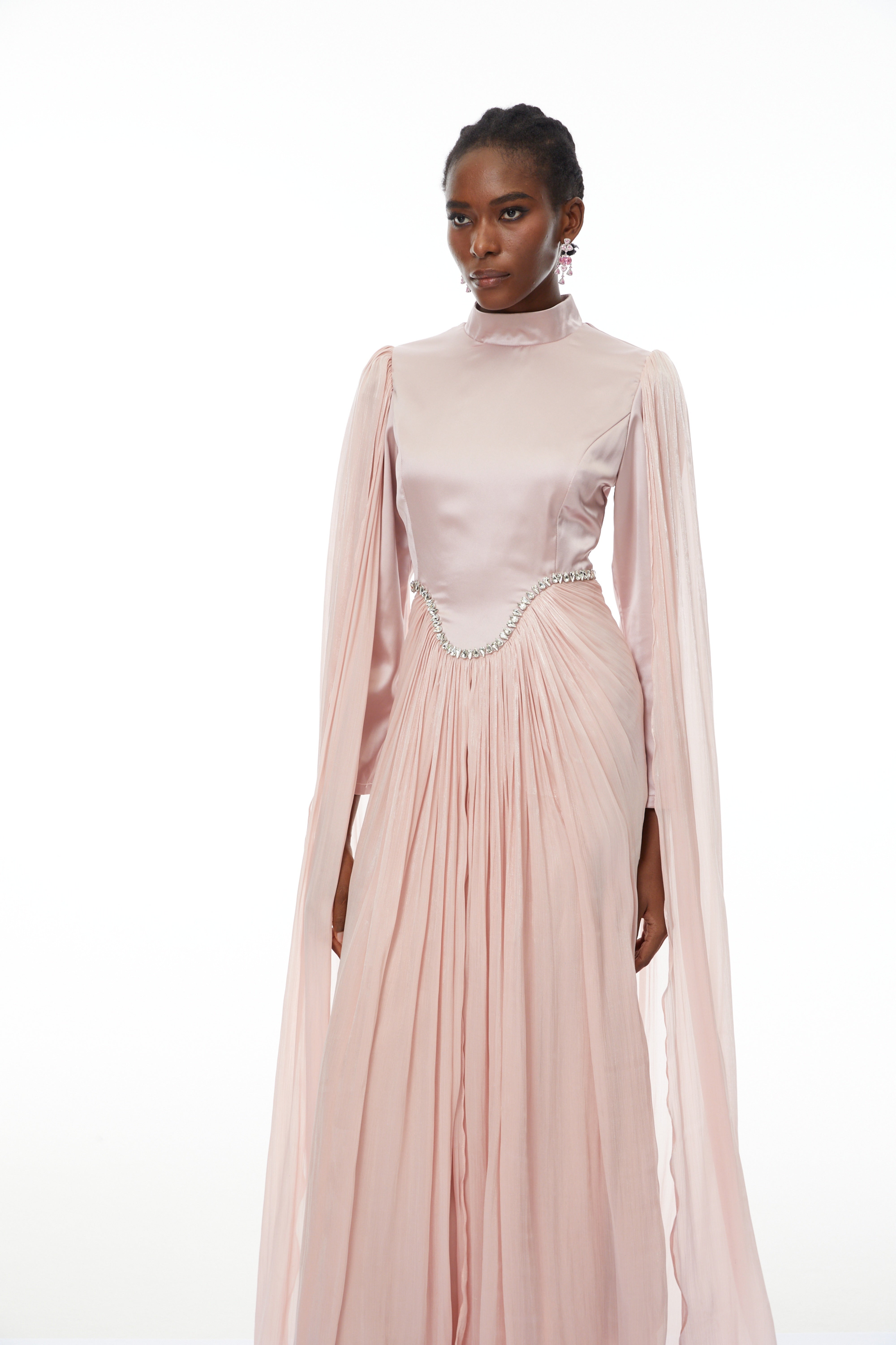 Andrine Pink Crystal Embellished Maxi Dress
