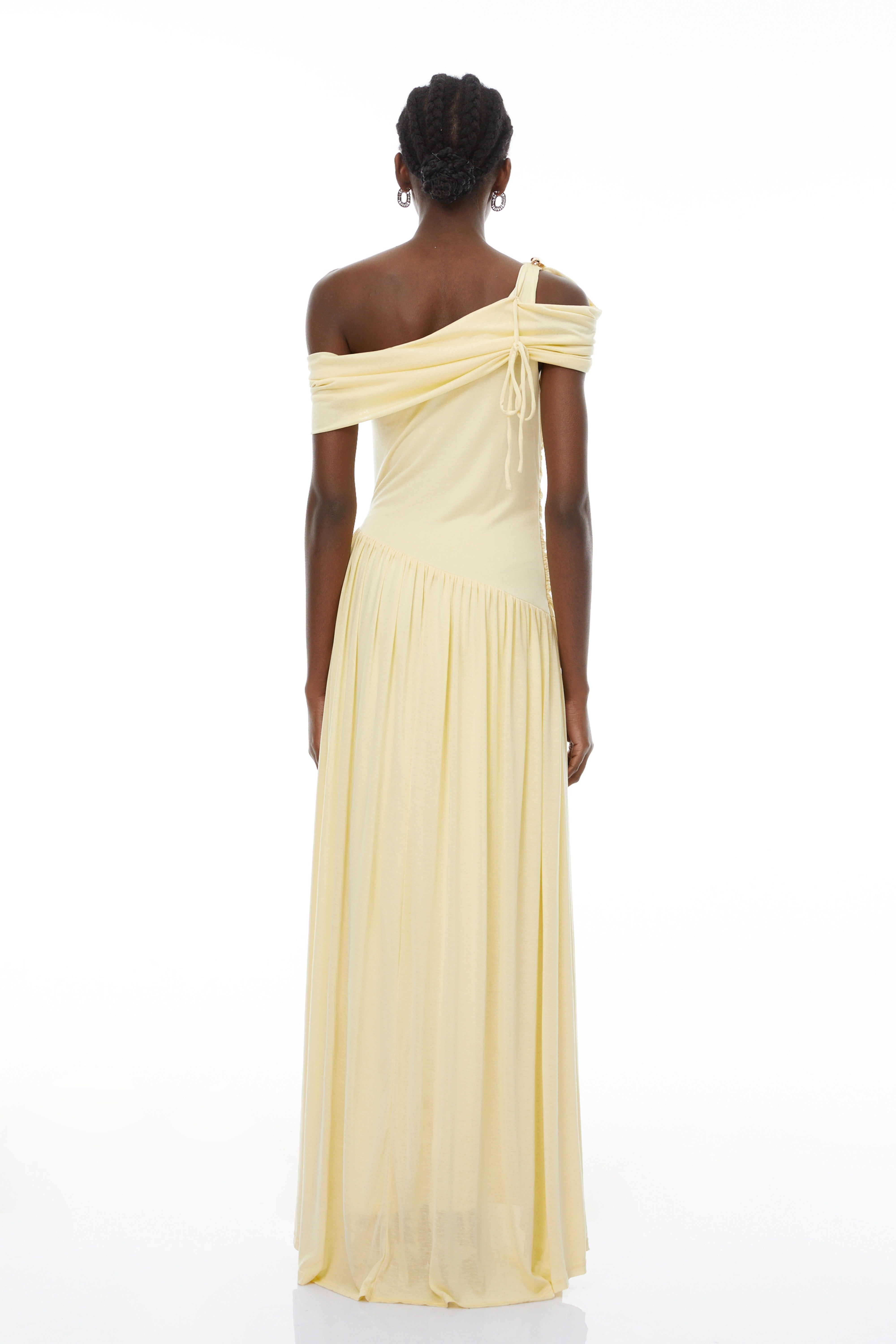 Sigrun Yellow Asymmetrical Gathered Maxi Dress (Final Sale-US Only)