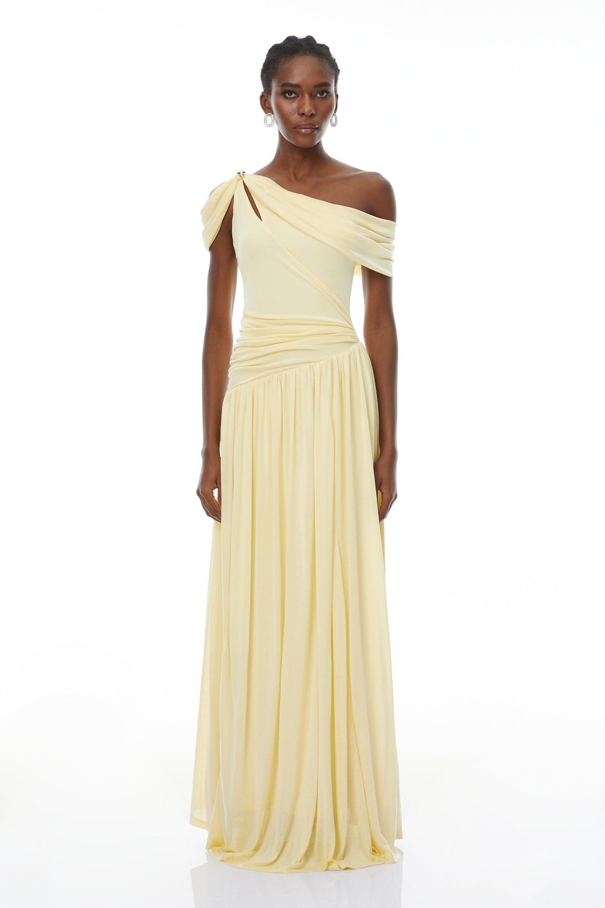 Sigrun Yellow Asymmetrical Gathered Maxi Dress