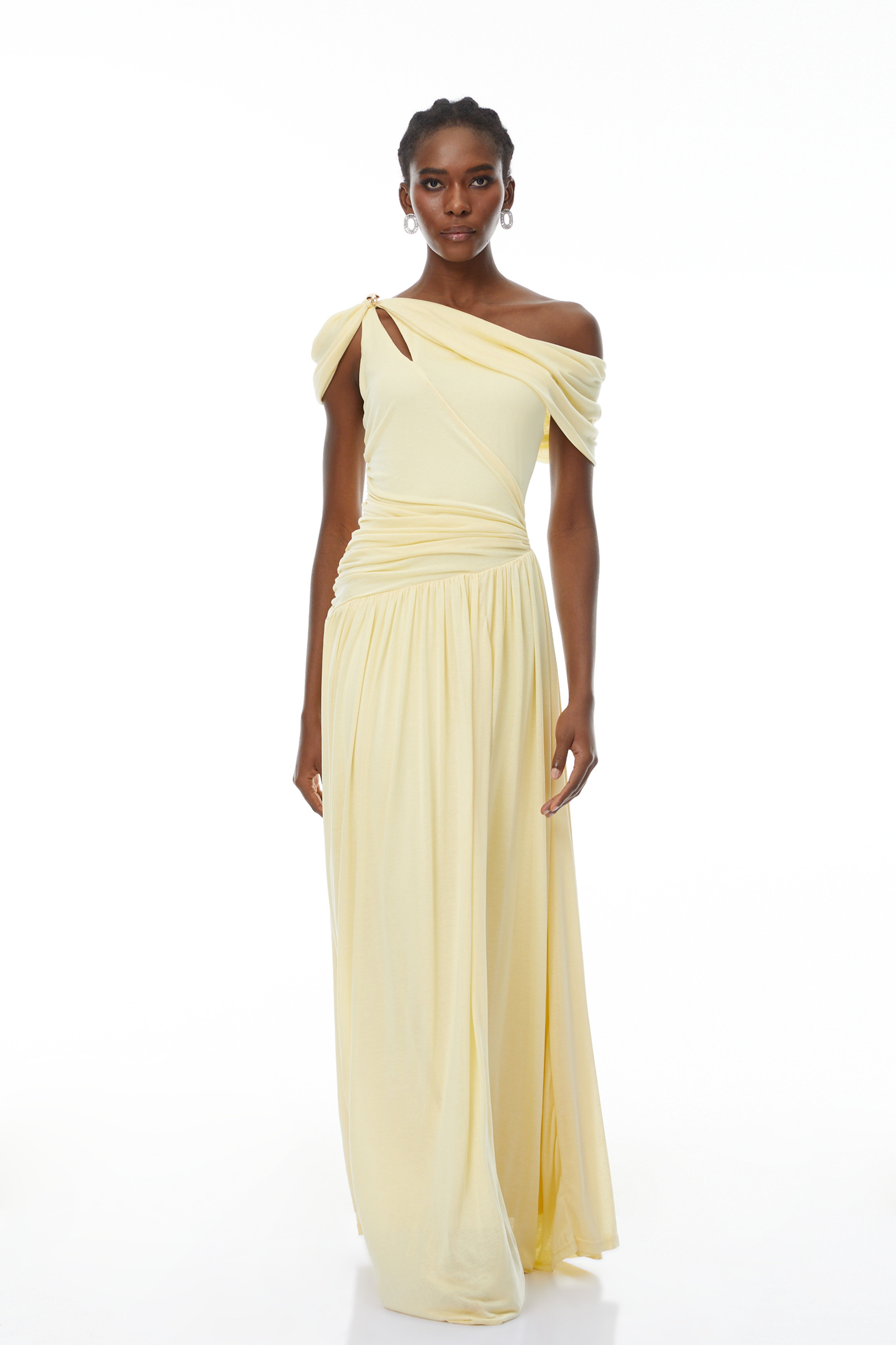 Sigrun Yellow Asymmetrical Gathered Maxi Dress (Final Sale-US Only)