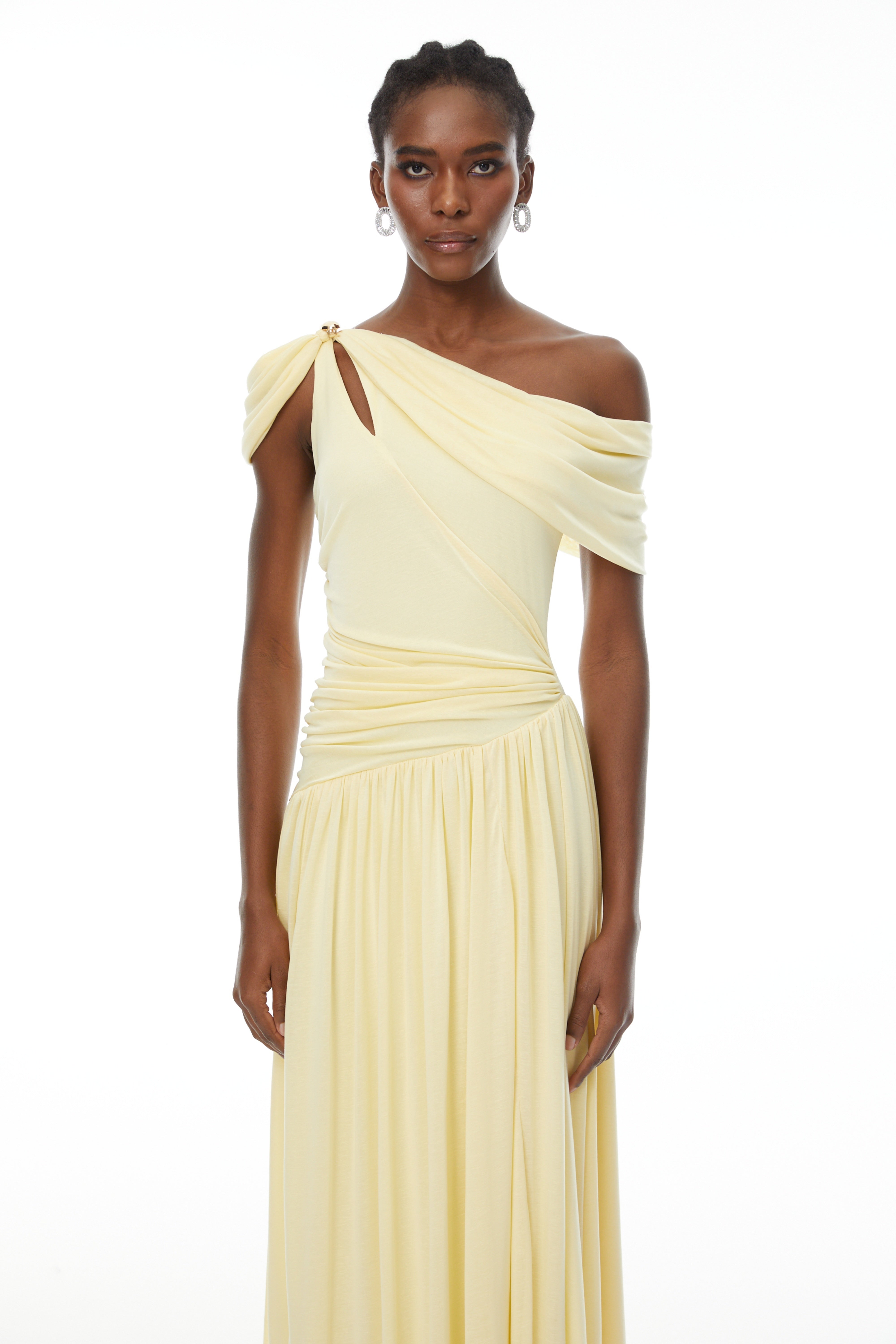 Sigrun Yellow Asymmetrical Gathered Maxi Dress (Final Sale-US Only)
