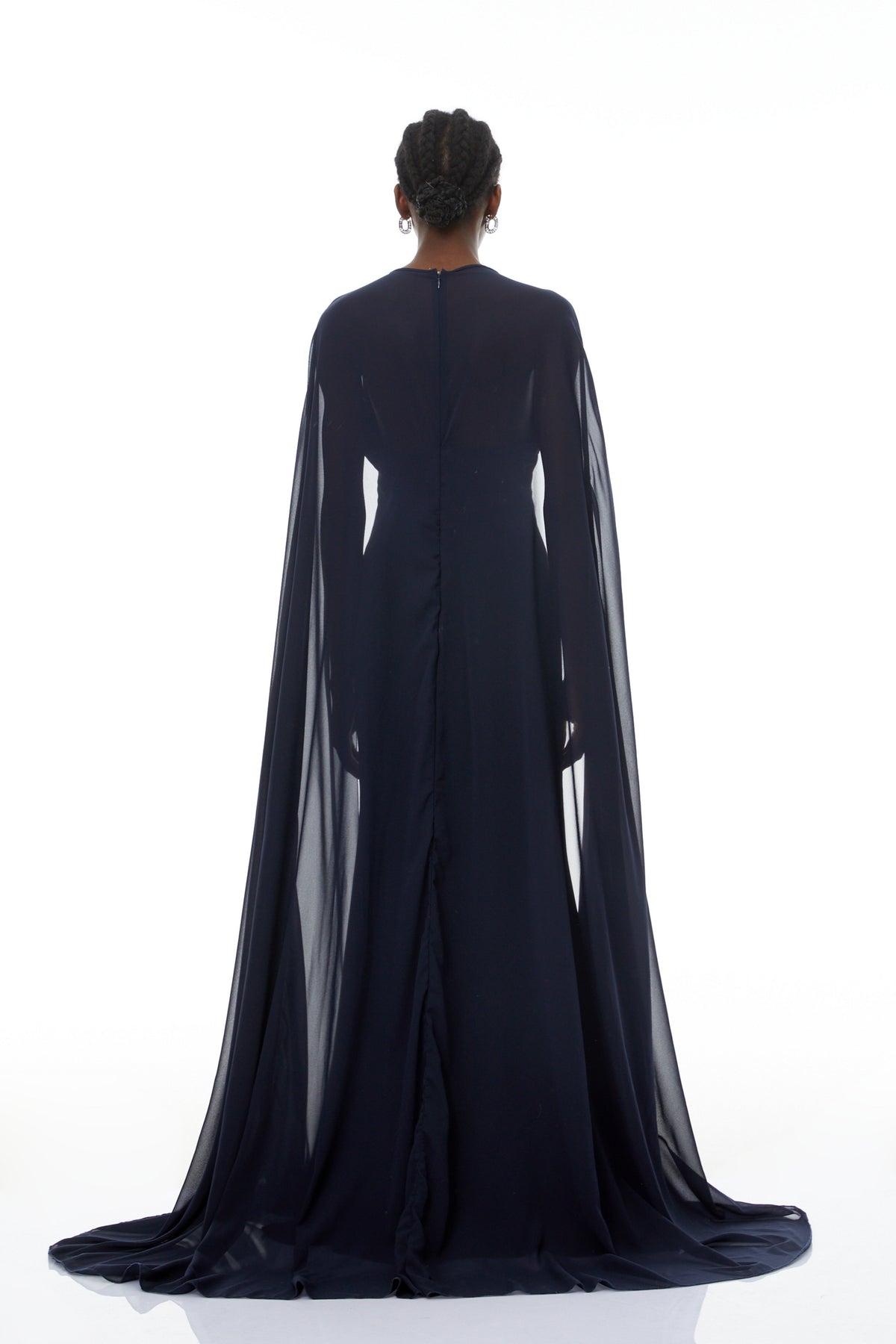 Riccardo Blue 3D Petal Cape Maxi Gown