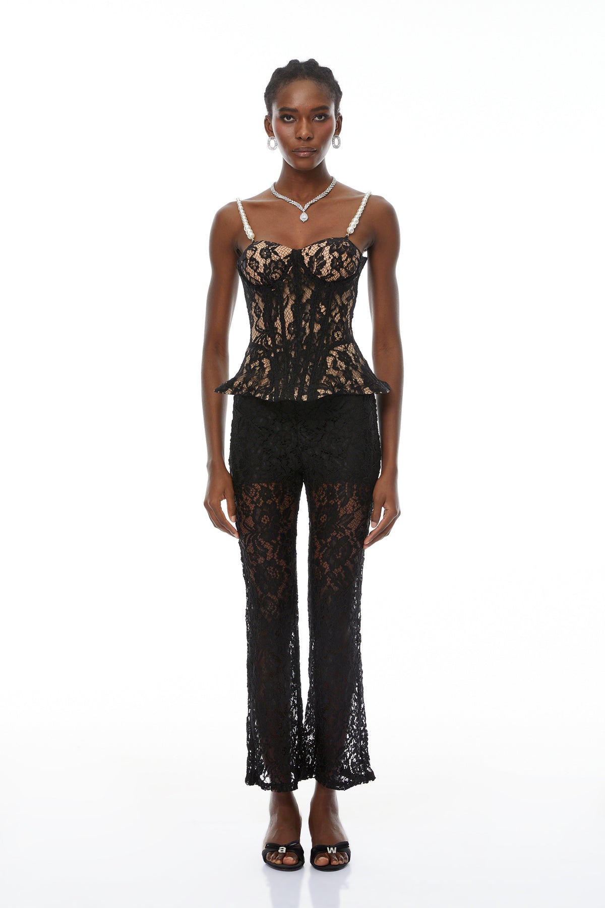 Védís Black Floral Lace Top & Trousers Set (Final Sale)