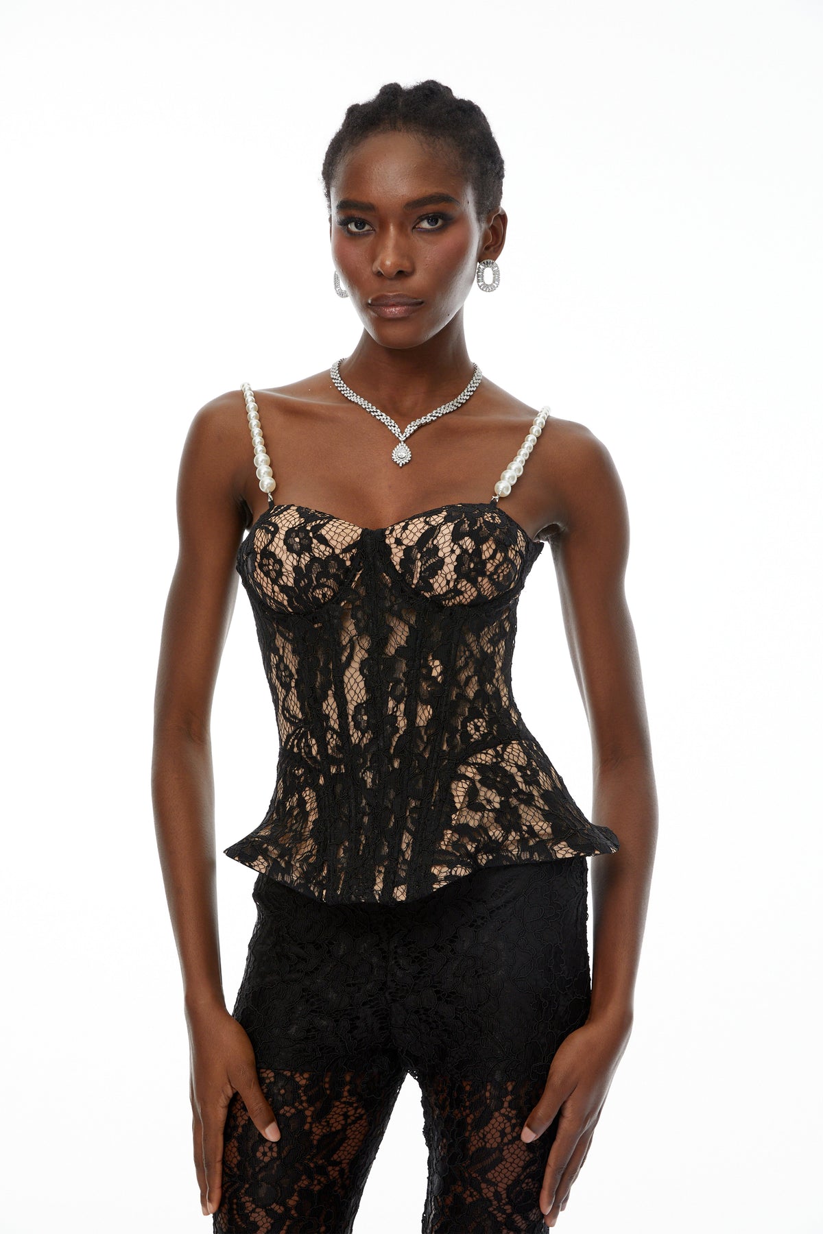 Védís Black Floral Lace Top & Trousers Set (Final Sale)