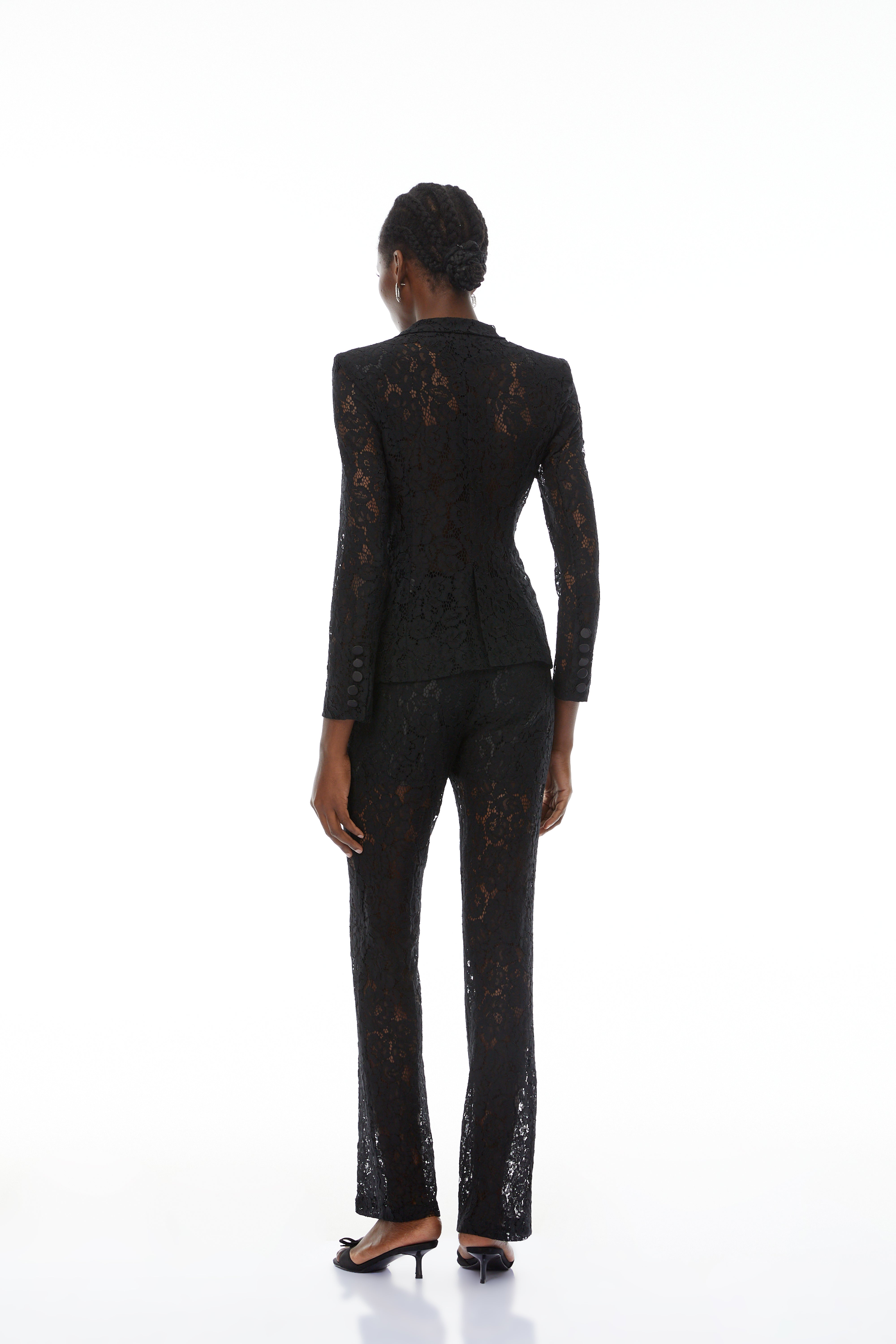 Zoé Black Sheer Lace Blazer & Trousers Matching Set