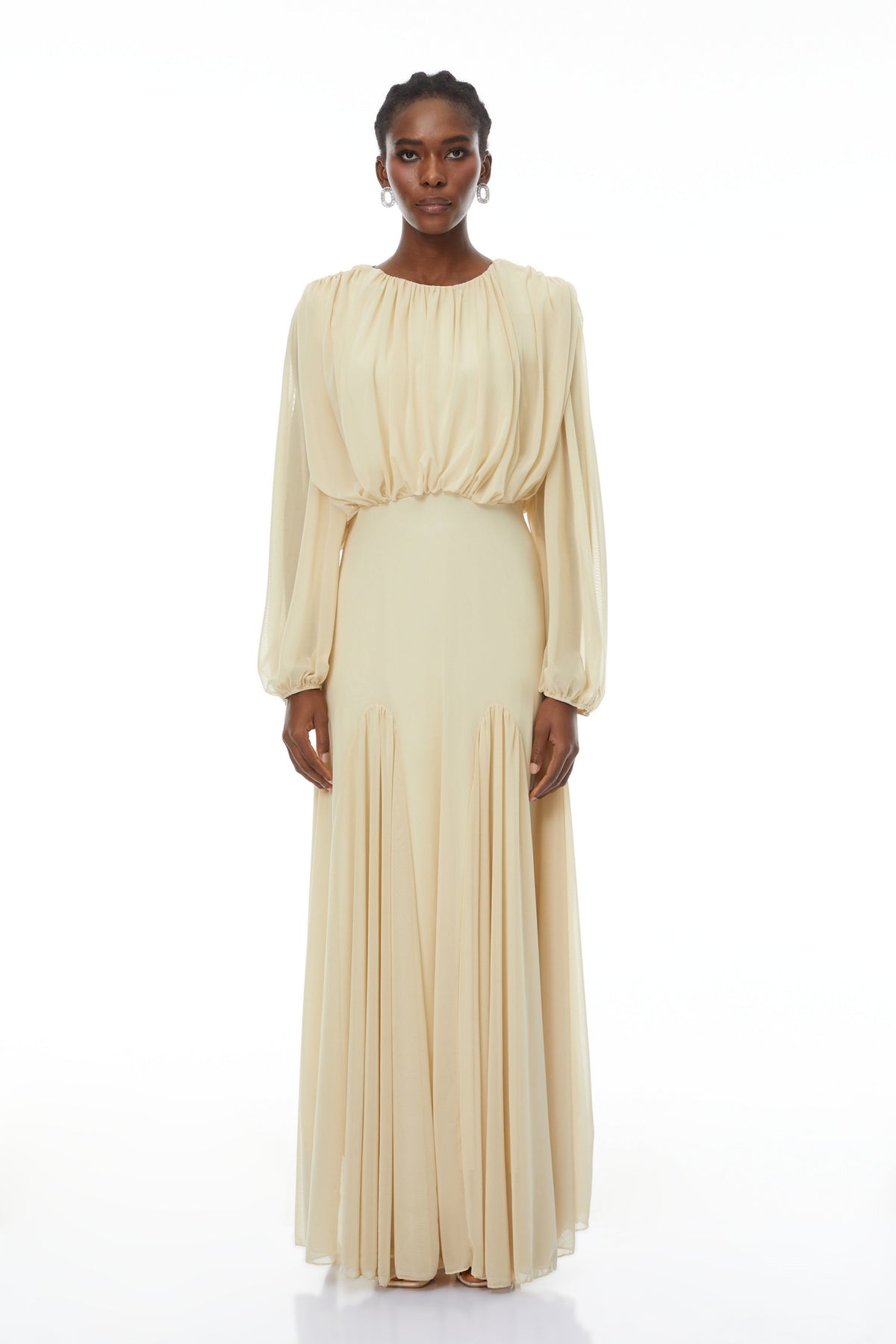 Annabelle Yellow Lantern Sleeve Pleated Maxi Dress (Final Sale-US Only)