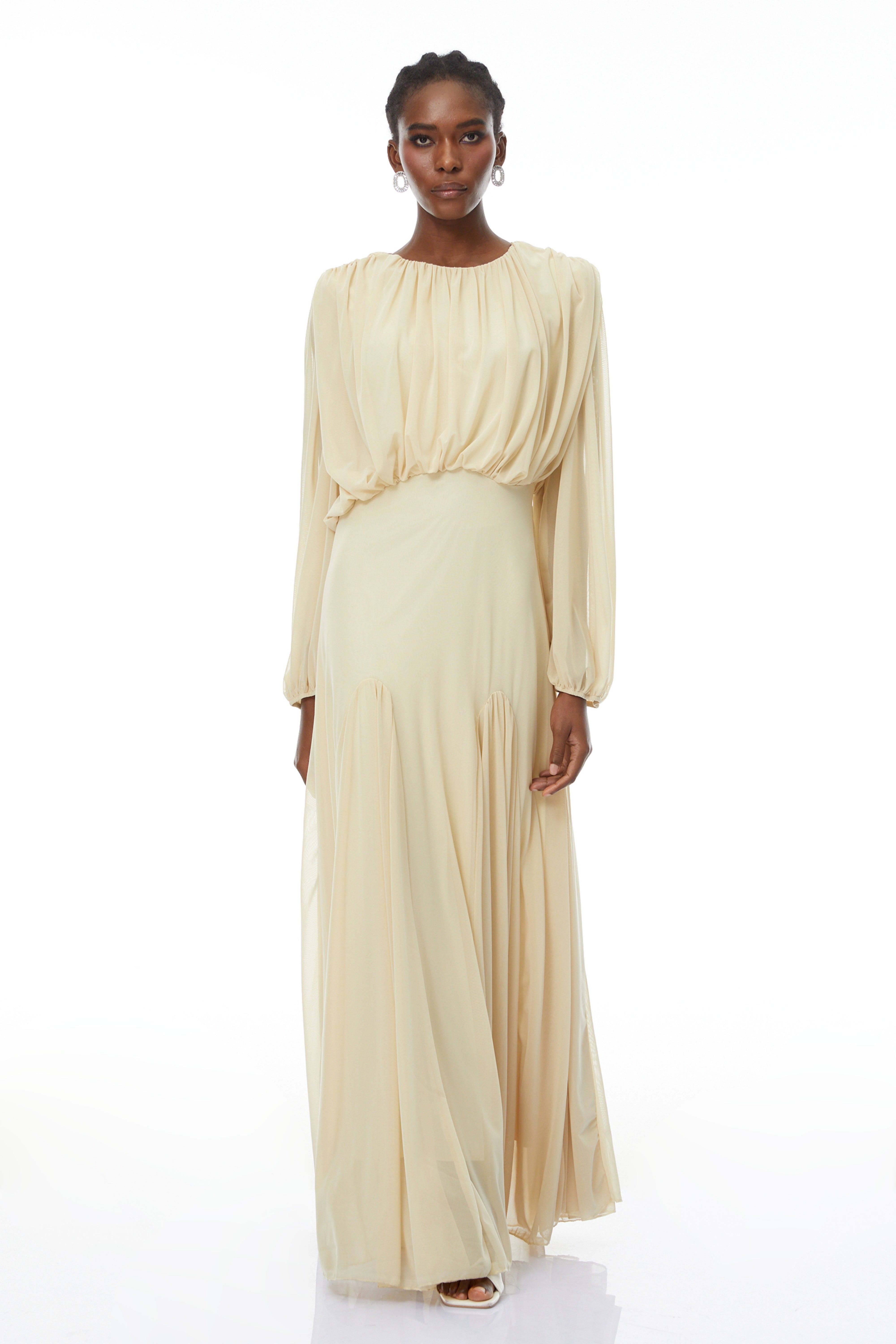 Annabelle Yellow Lantern Sleeve Pleated Maxi Dress (Final Sale-US Only)