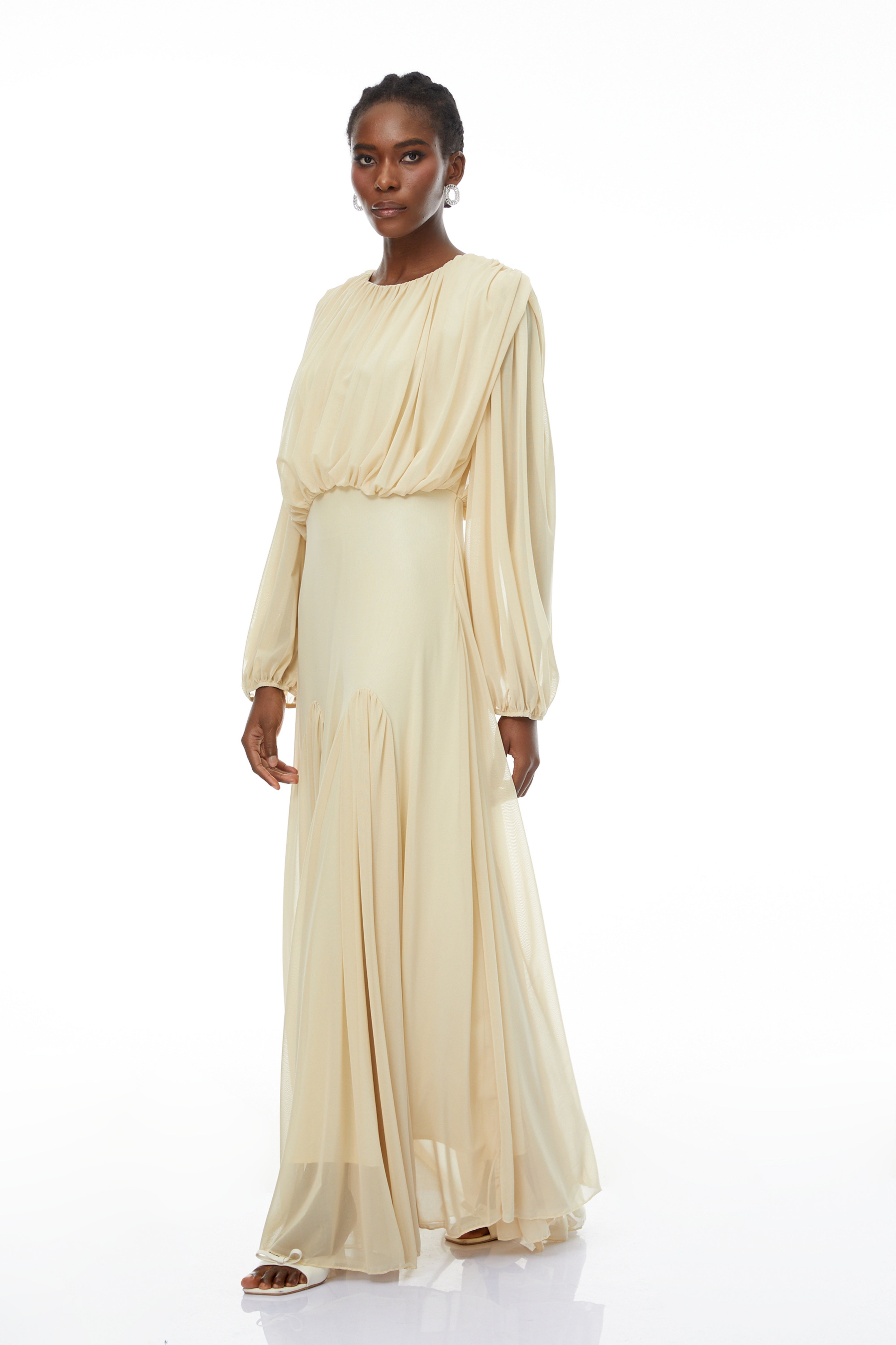 Annabelle Yellow Lantern Sleeve Pleated Maxi Dress (Final Sale-US Only)