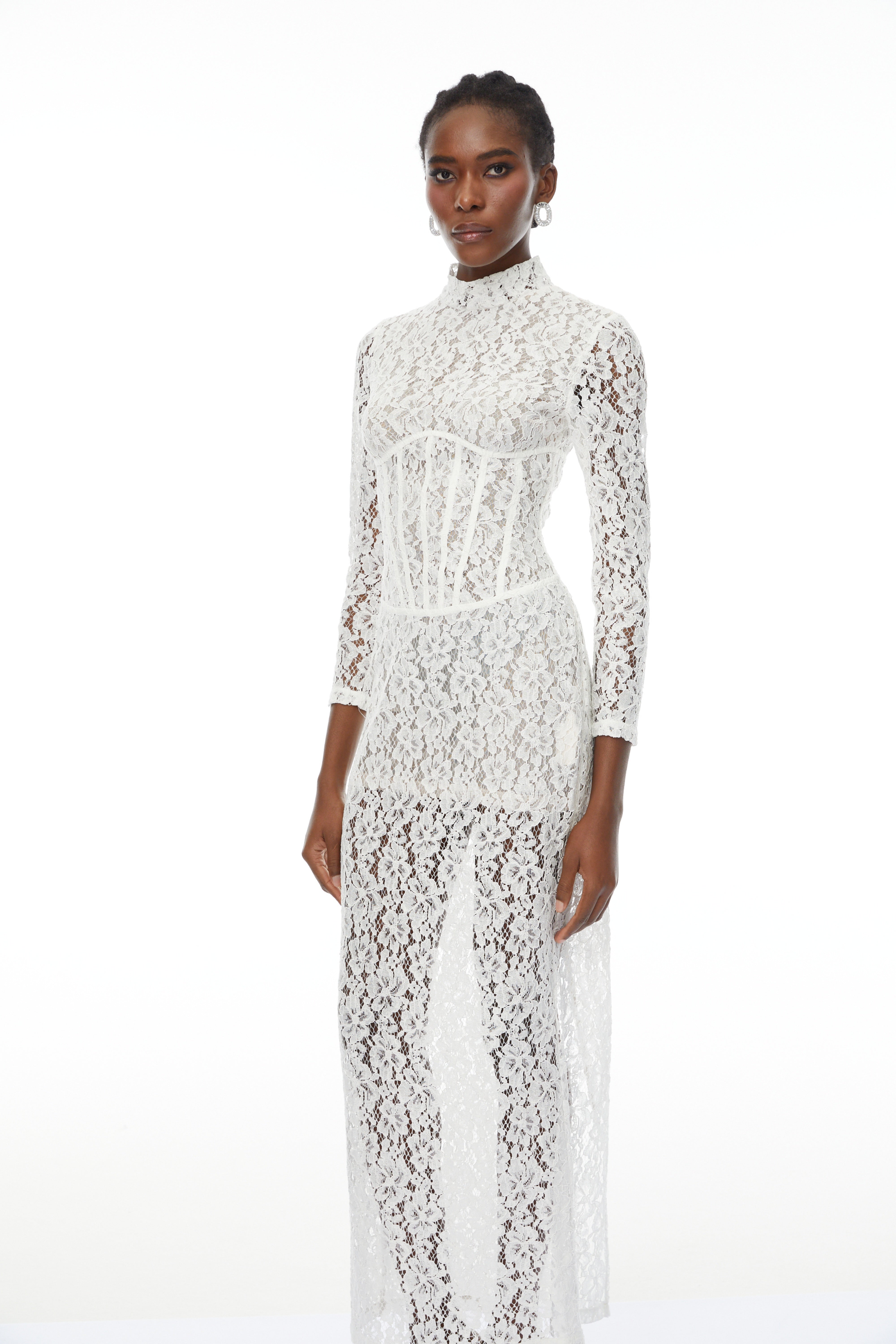 Darlene White Floral Lace Cut Out Maxi Dress (Final Sale-US Only)