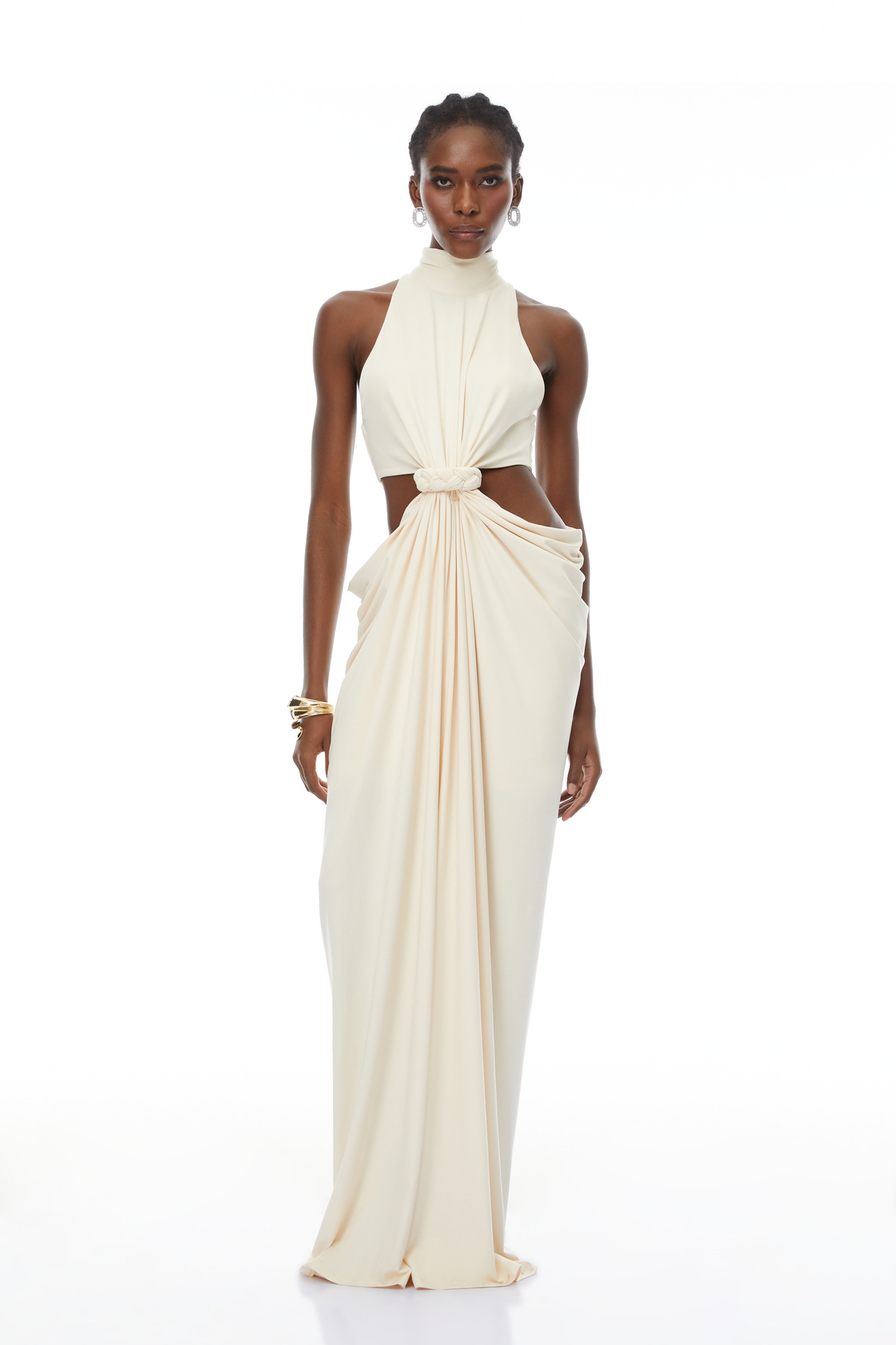 Joaquín Neutral Braid Detail Ruched Dress Maxi (Final Sale-US Only)