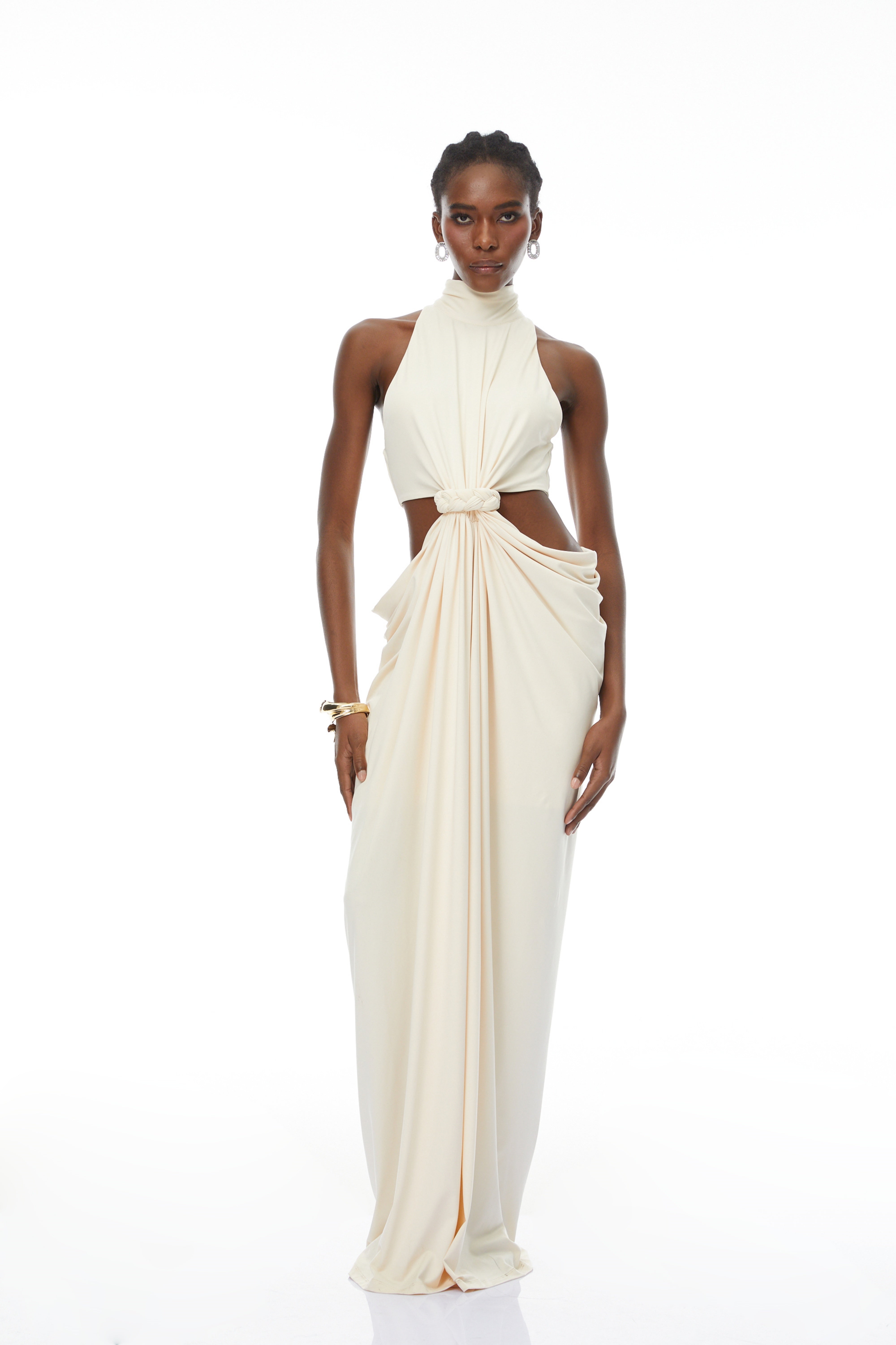 Joaquín Neutral Braid Detail Ruched Dress Maxi (Final Sale-US Only)