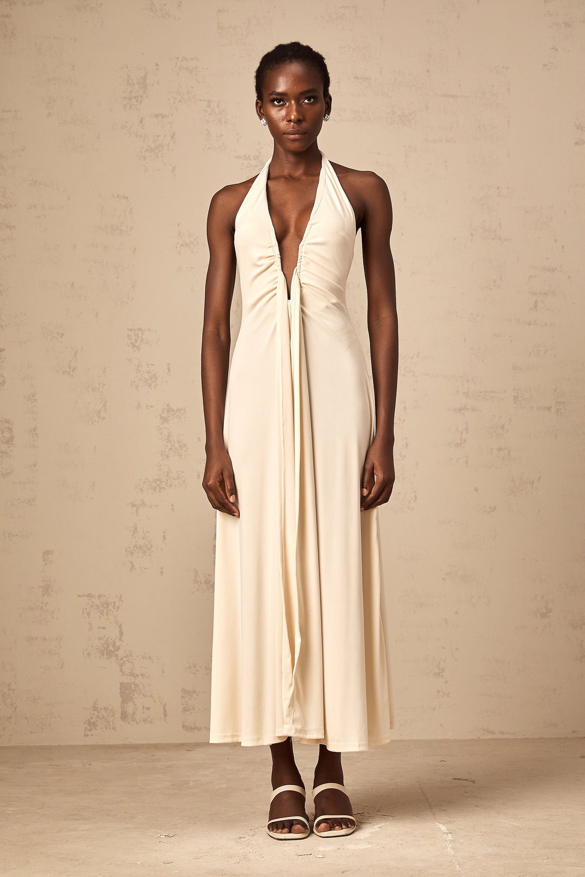 Géraldine white deep V-neck draped maxi dress (Final Sale-US Only)