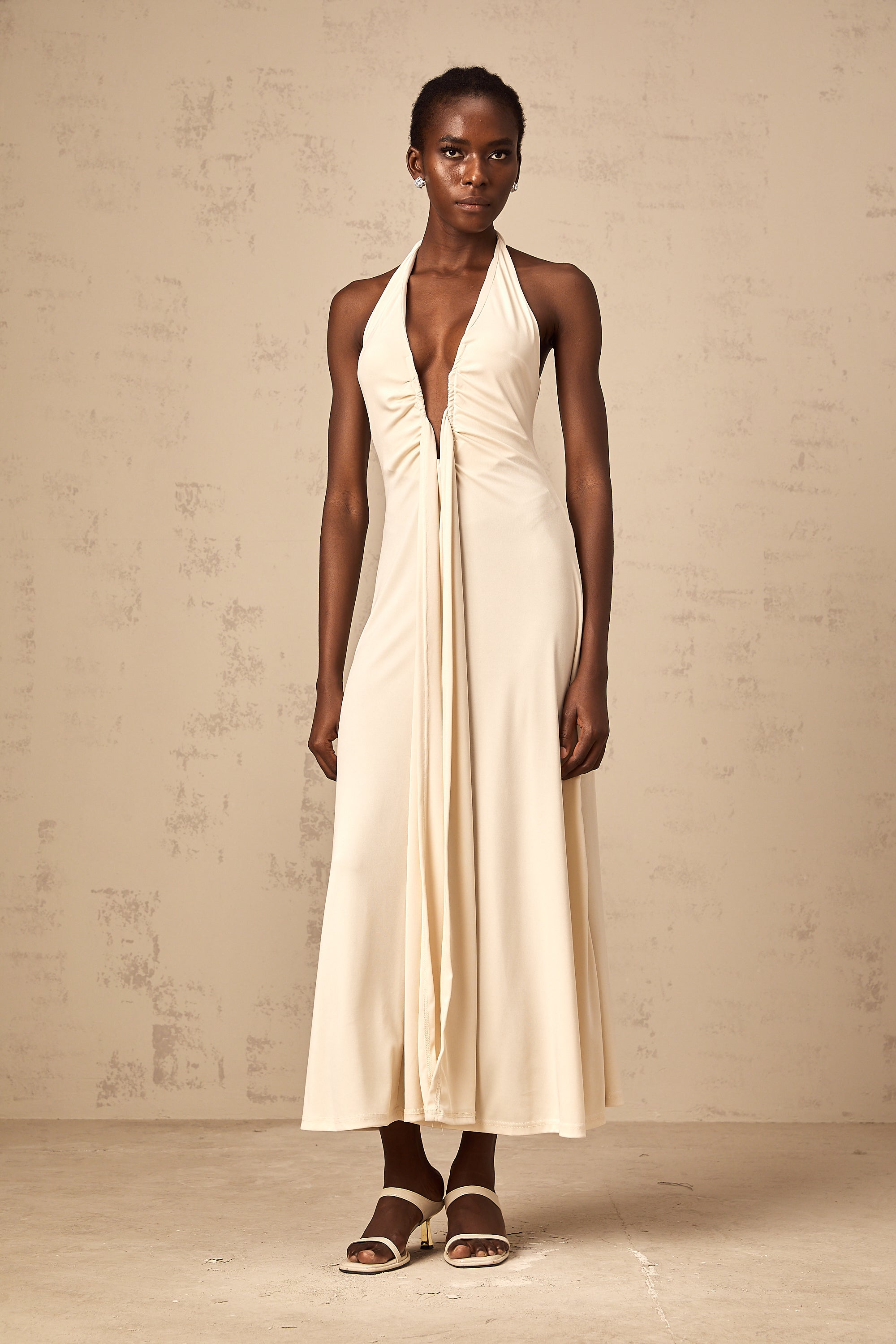 Géraldine white deep V-neck draped maxi dress (Final Sale-US Only)