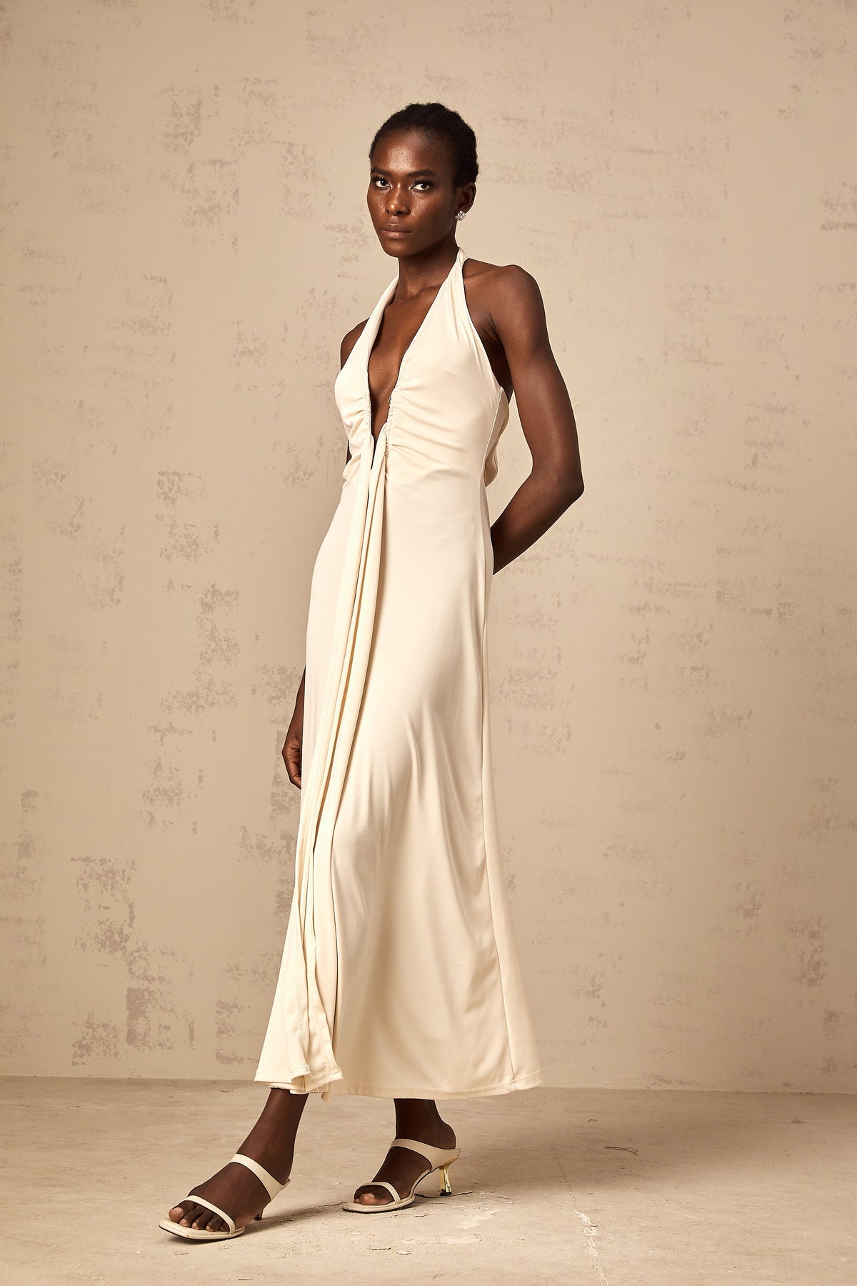 Géraldine white deep V-neck draped maxi dress (Final Sale-US Only)