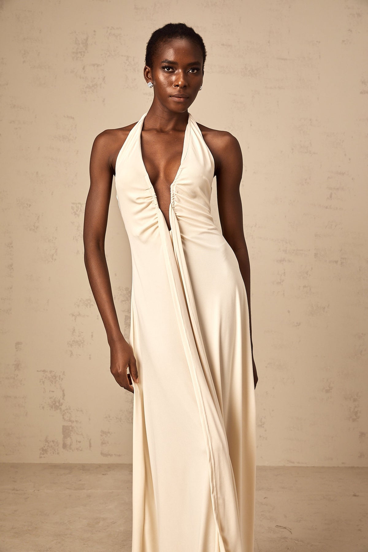 Géraldine white deep V-neck draped maxi dress (Final Sale-US Only)