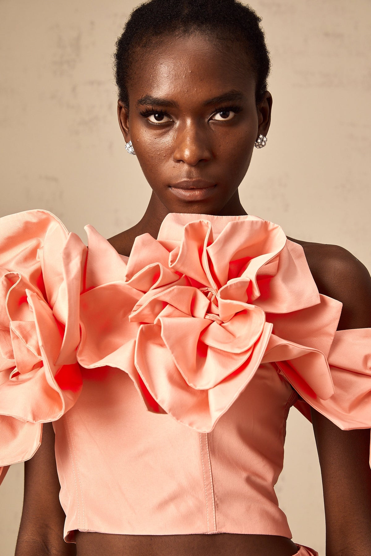 Yvette pink floral-appliqué top & skirt matching set