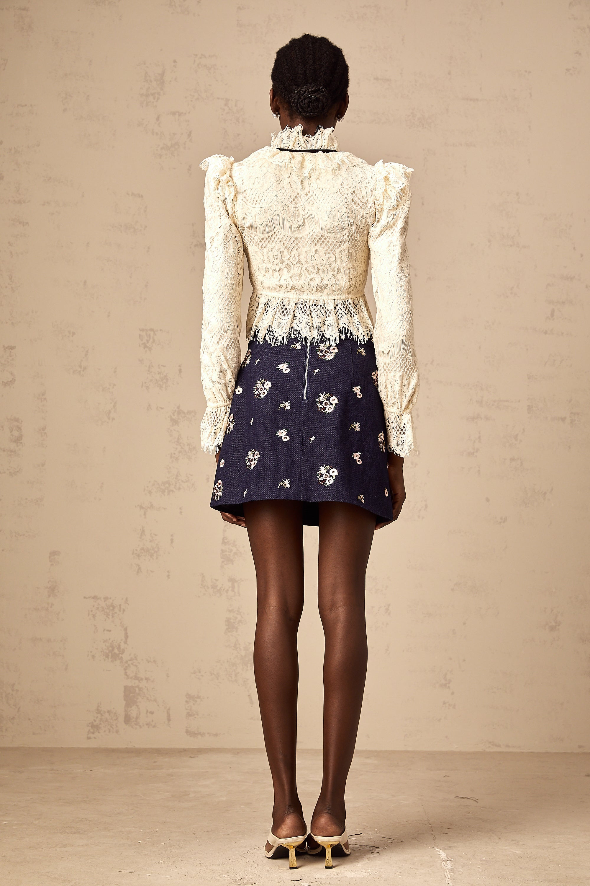Anaelle off-white bowknot floral-lace blouse