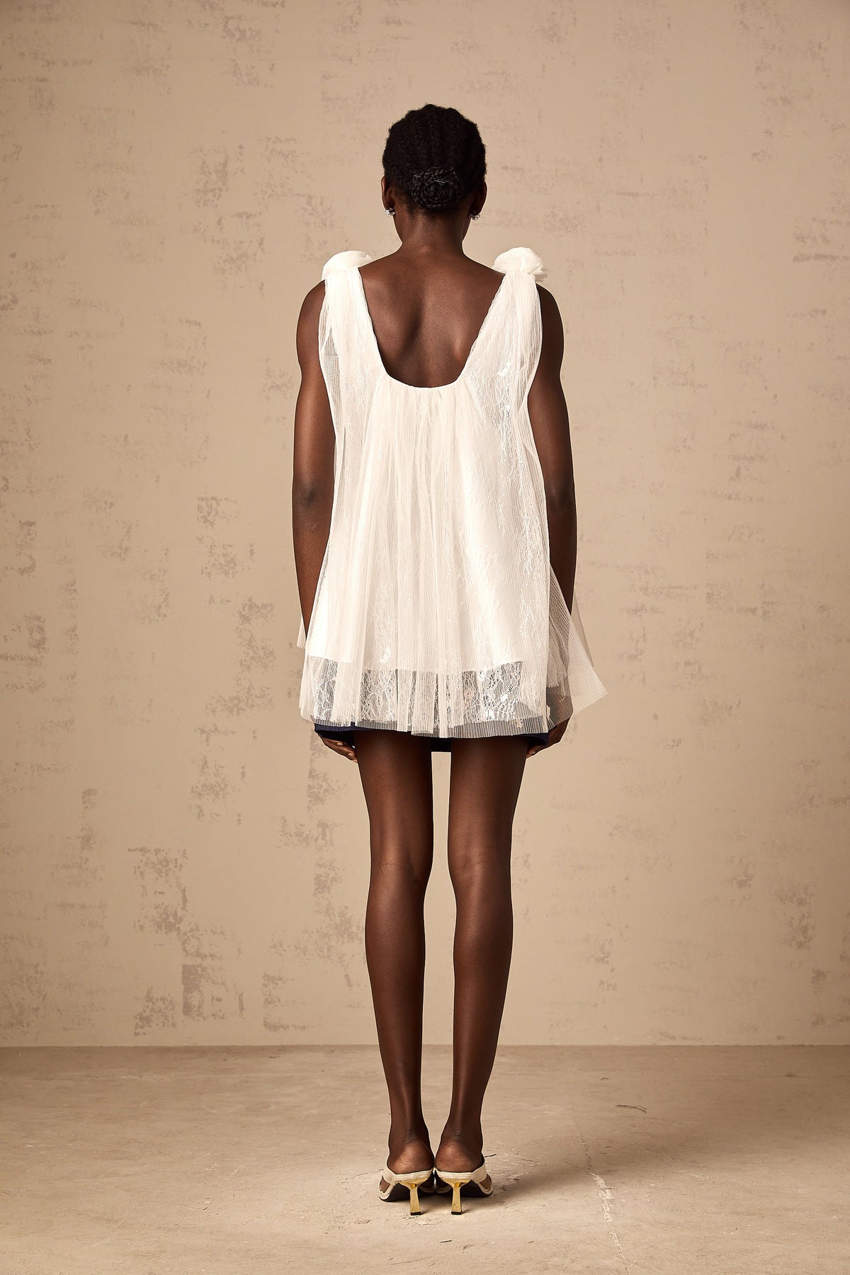 Katia white flower-appliqué mesh top