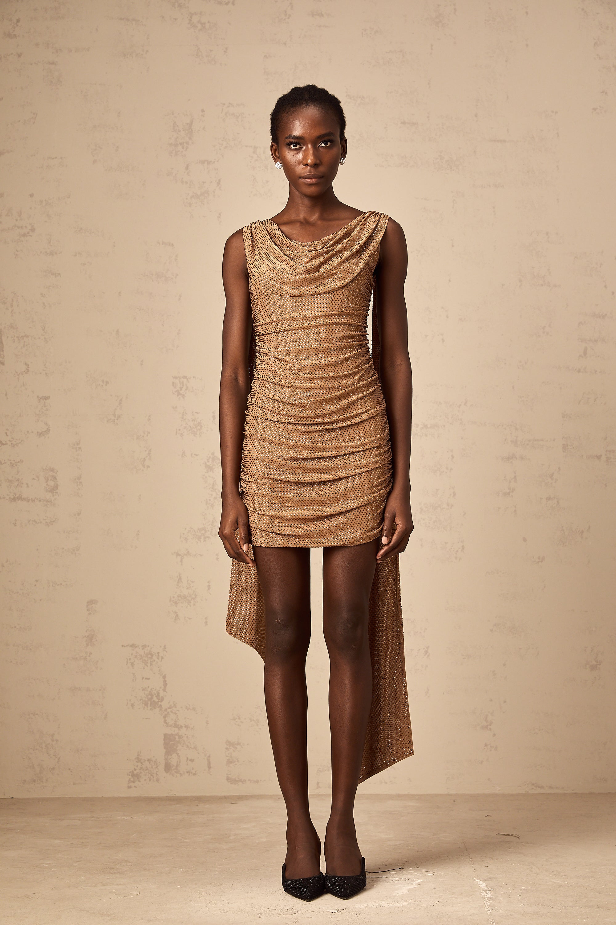 Jacqueline brown rhinestone mini dress