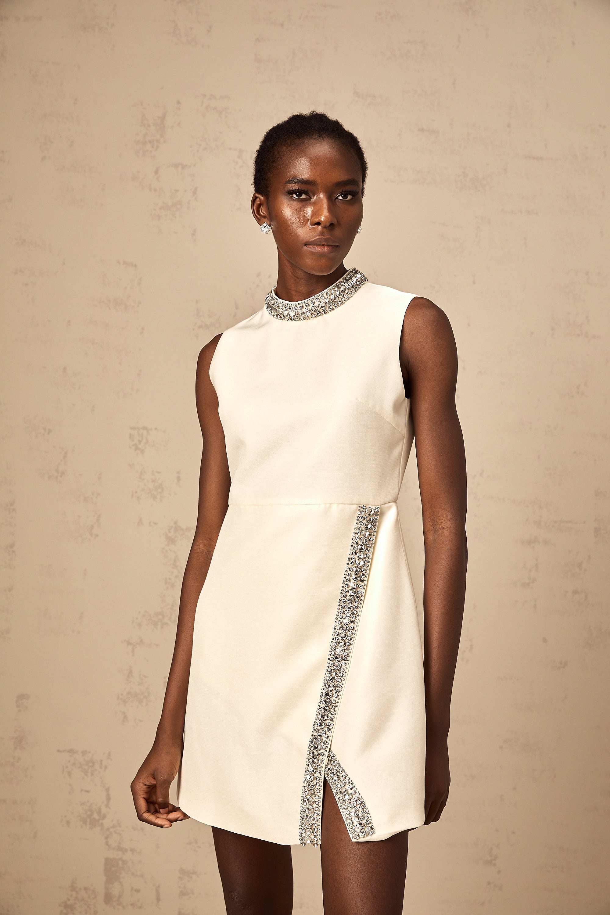 Babette white crystal-embellished mini dress