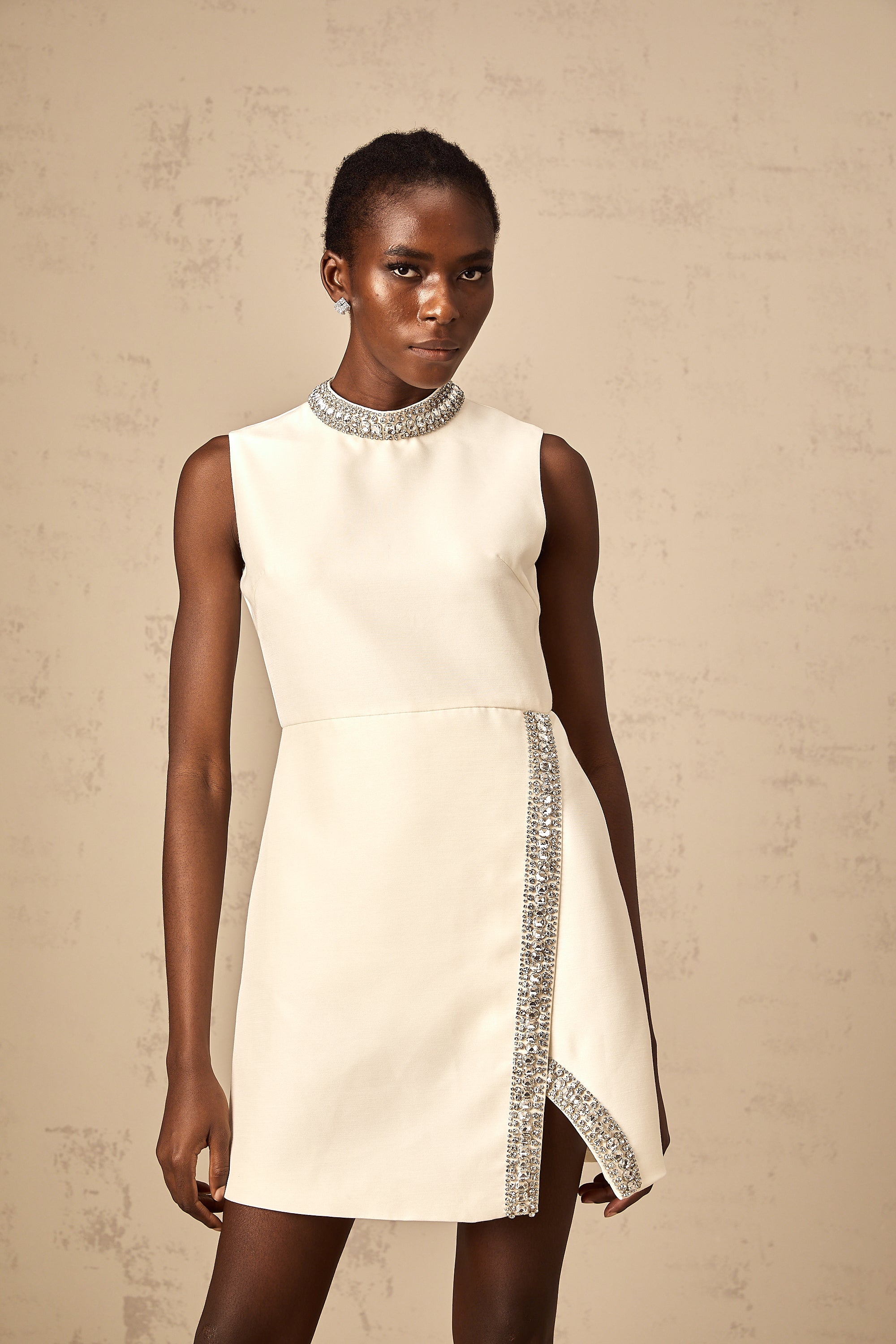 Babette white crystal-embellished mini dress