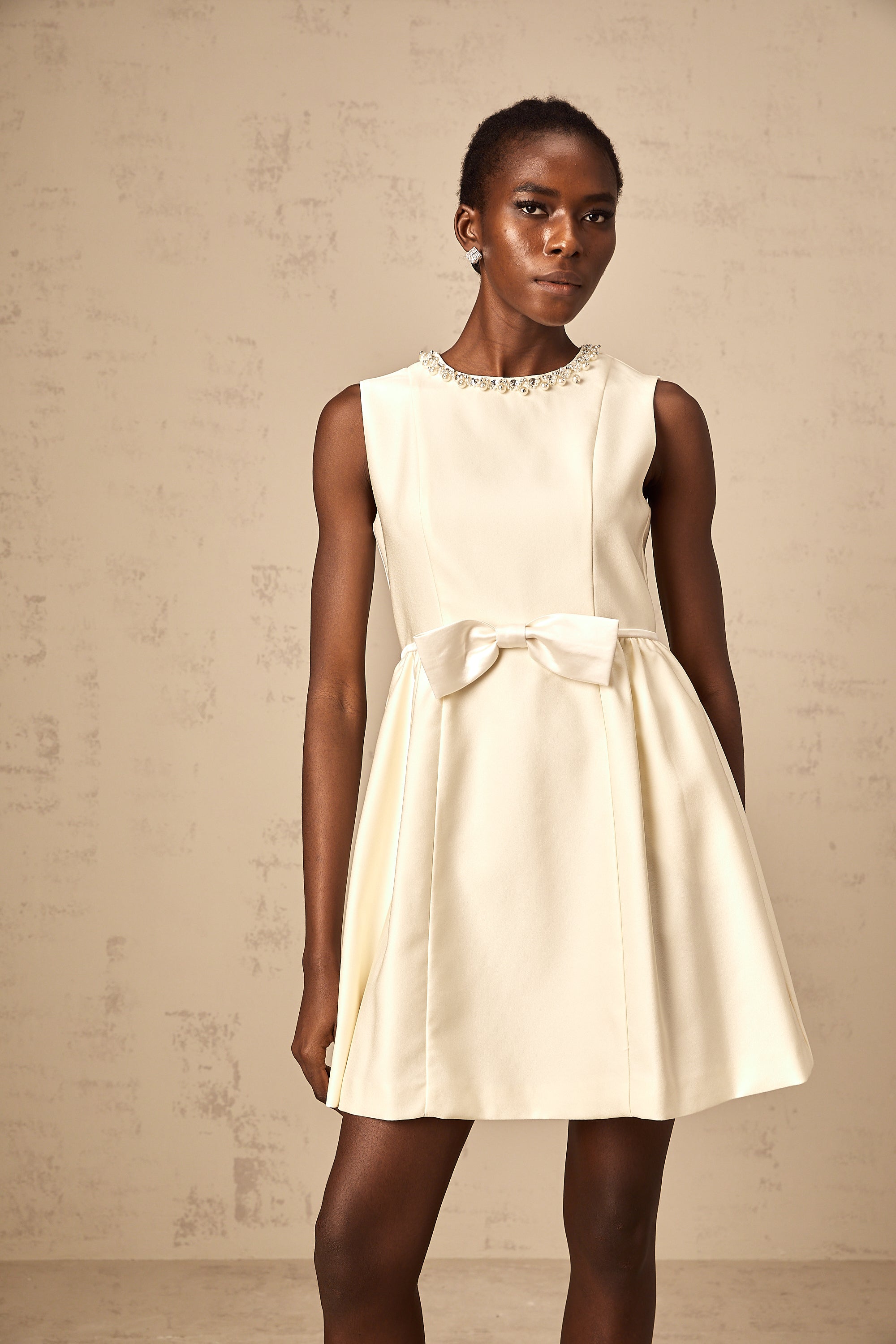 Isabelle white bowknot embellished mini dress (Final Sale-US Only)