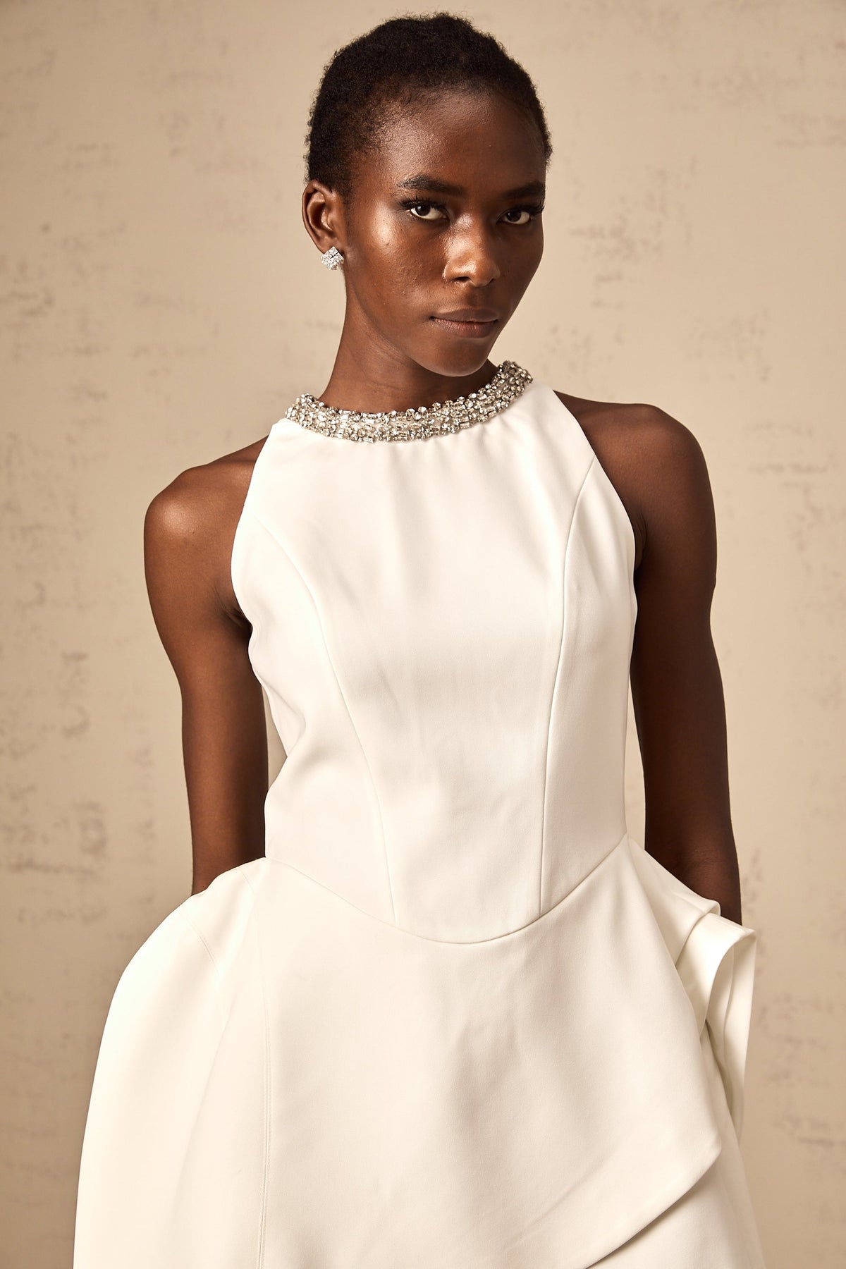 Denise white crystal layered mini dress