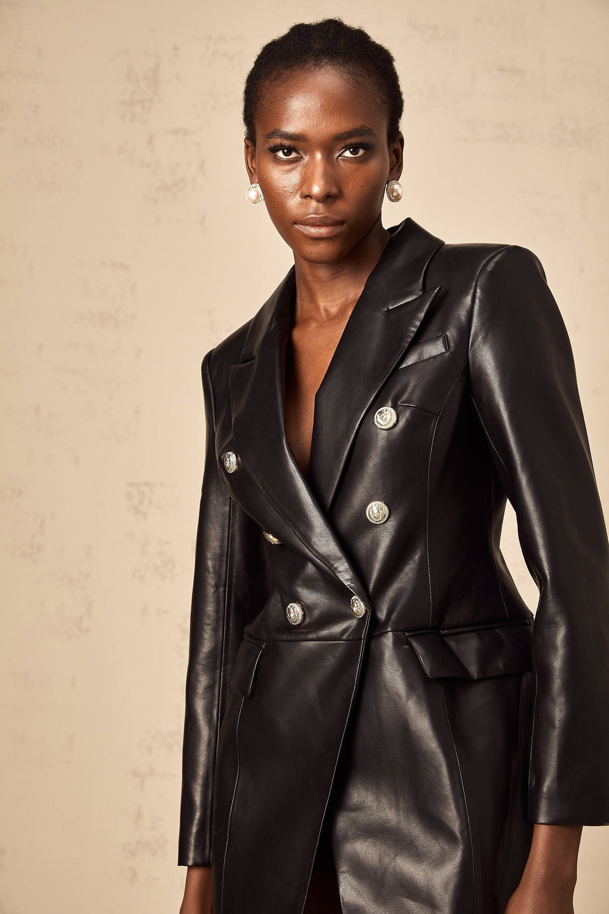 Gisèle black leather blazer mini dress
