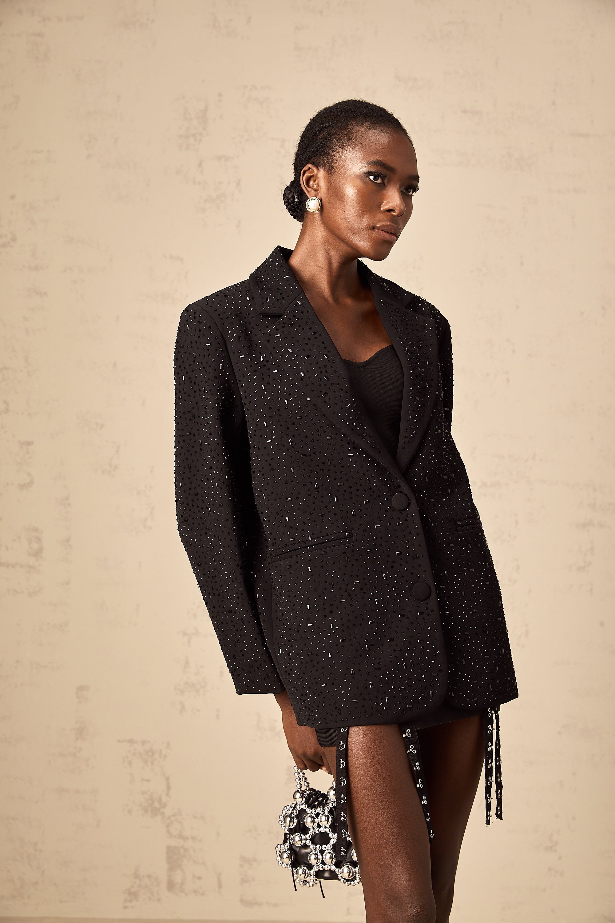 Wilhelmine black stud-embellished blazer