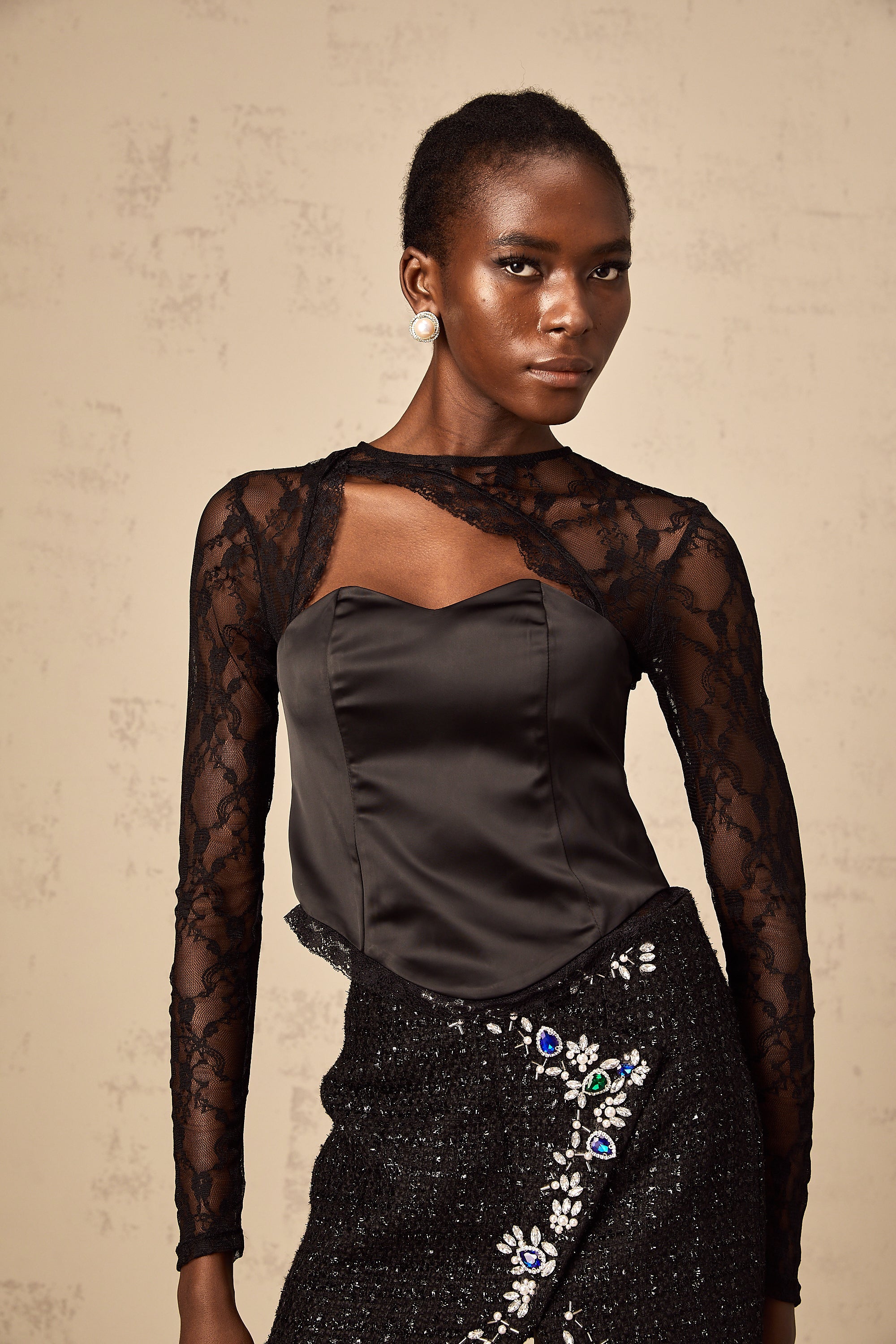 Georgia black cut-out lace top