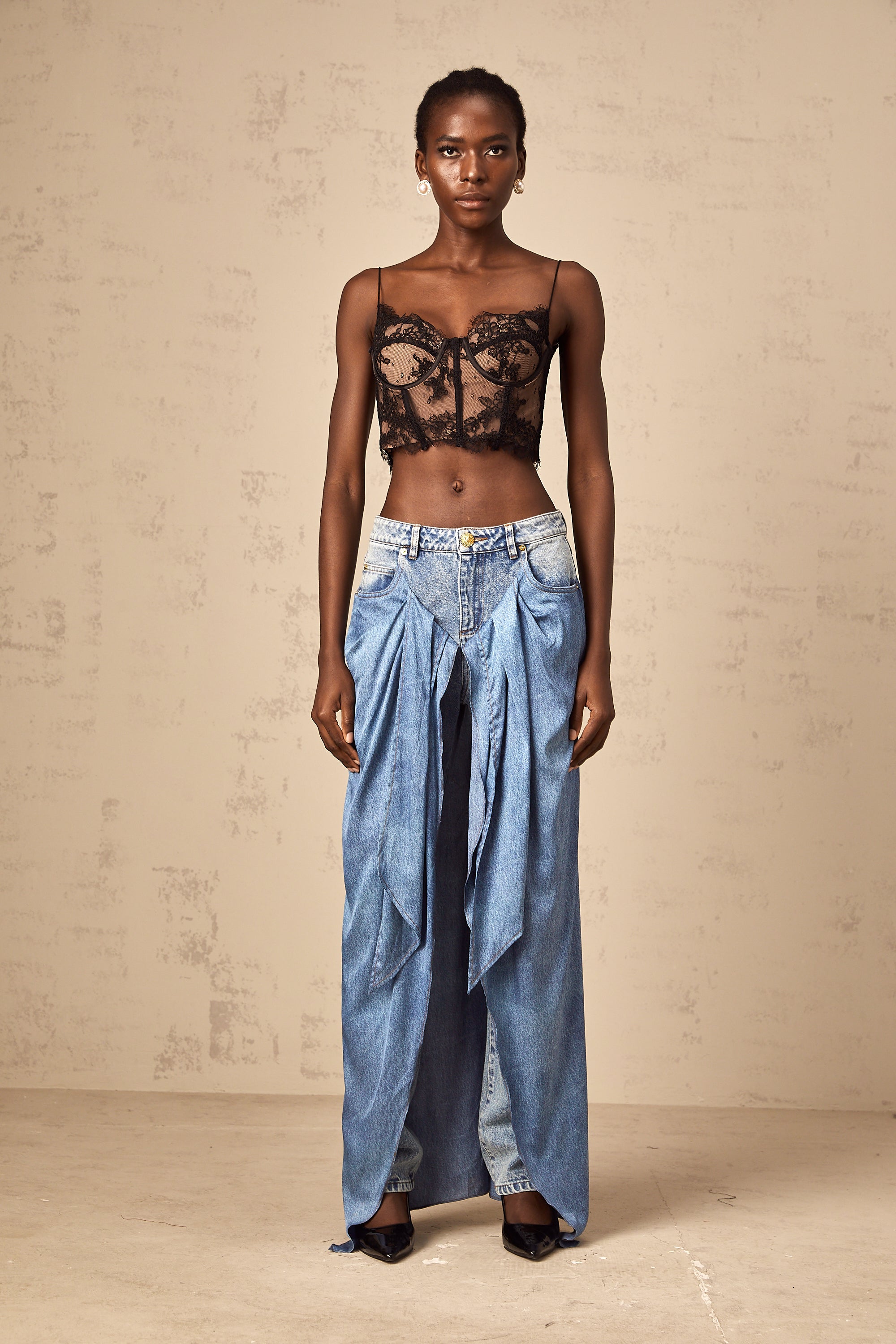 Ysabella blue layered denim jeans (Final Sale-US Only)