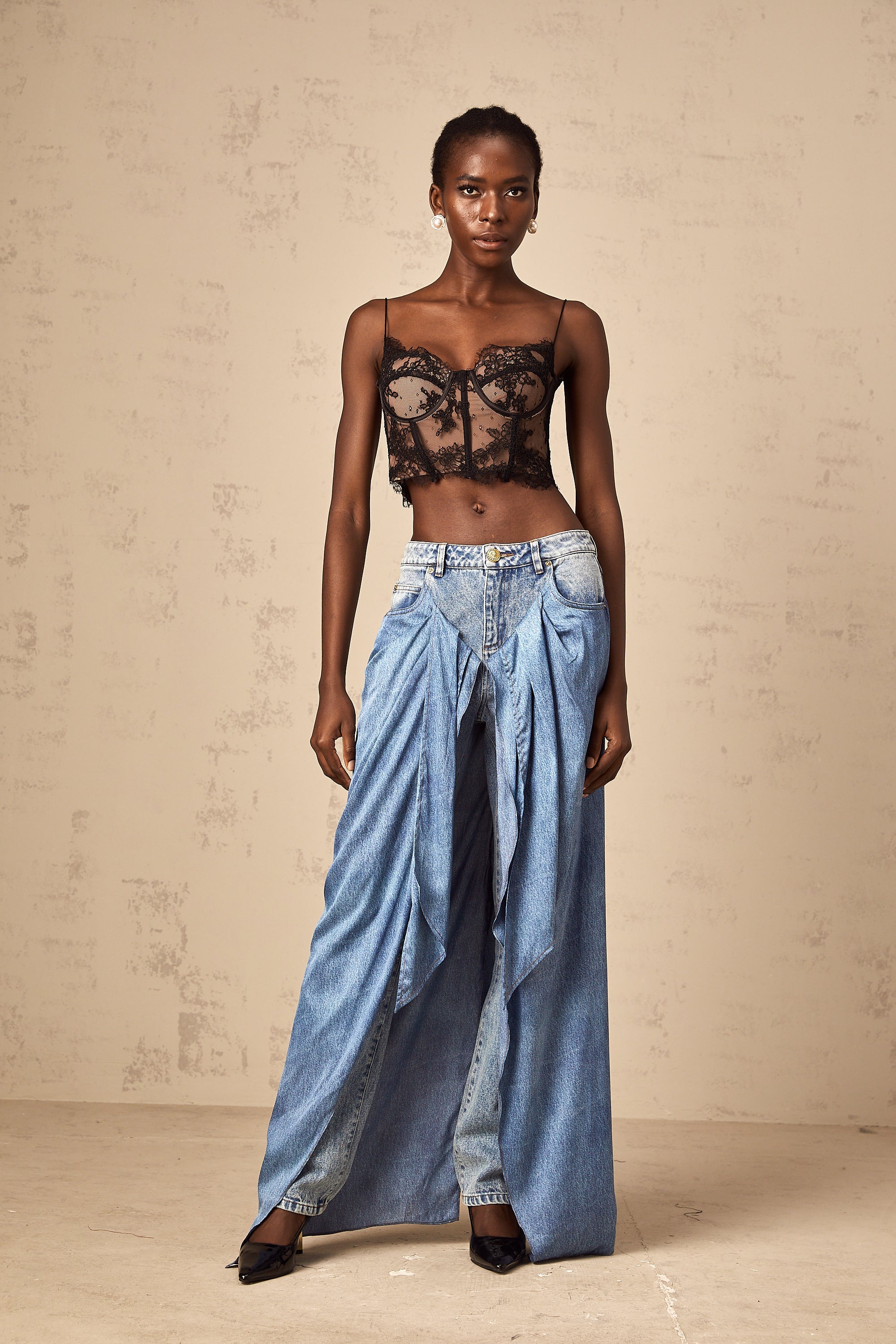Ysabella blue layered denim jeans (Final Sale-US Only)